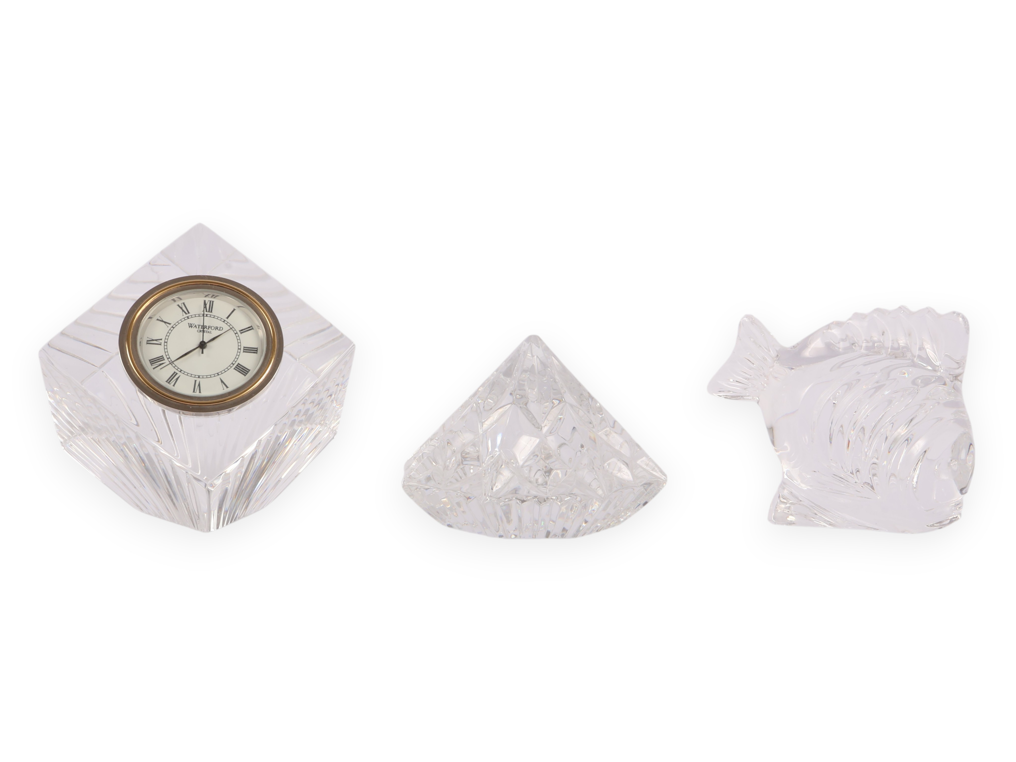 A Trio of Waterford Crystal Decorative Objects Including a Meridian Desk Clock
