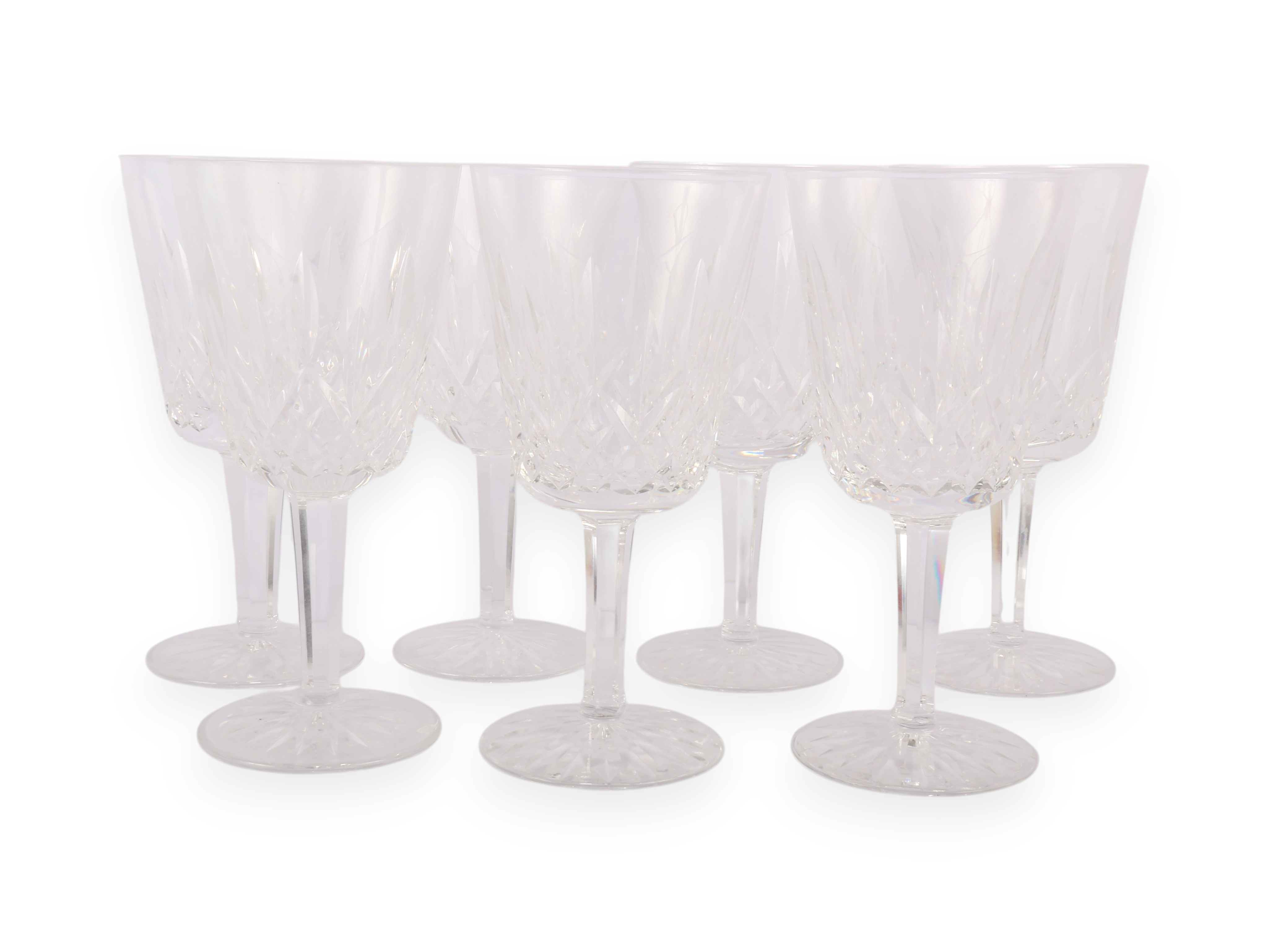 A Set of Seven Waterford Crystal Lismore Water Goblets