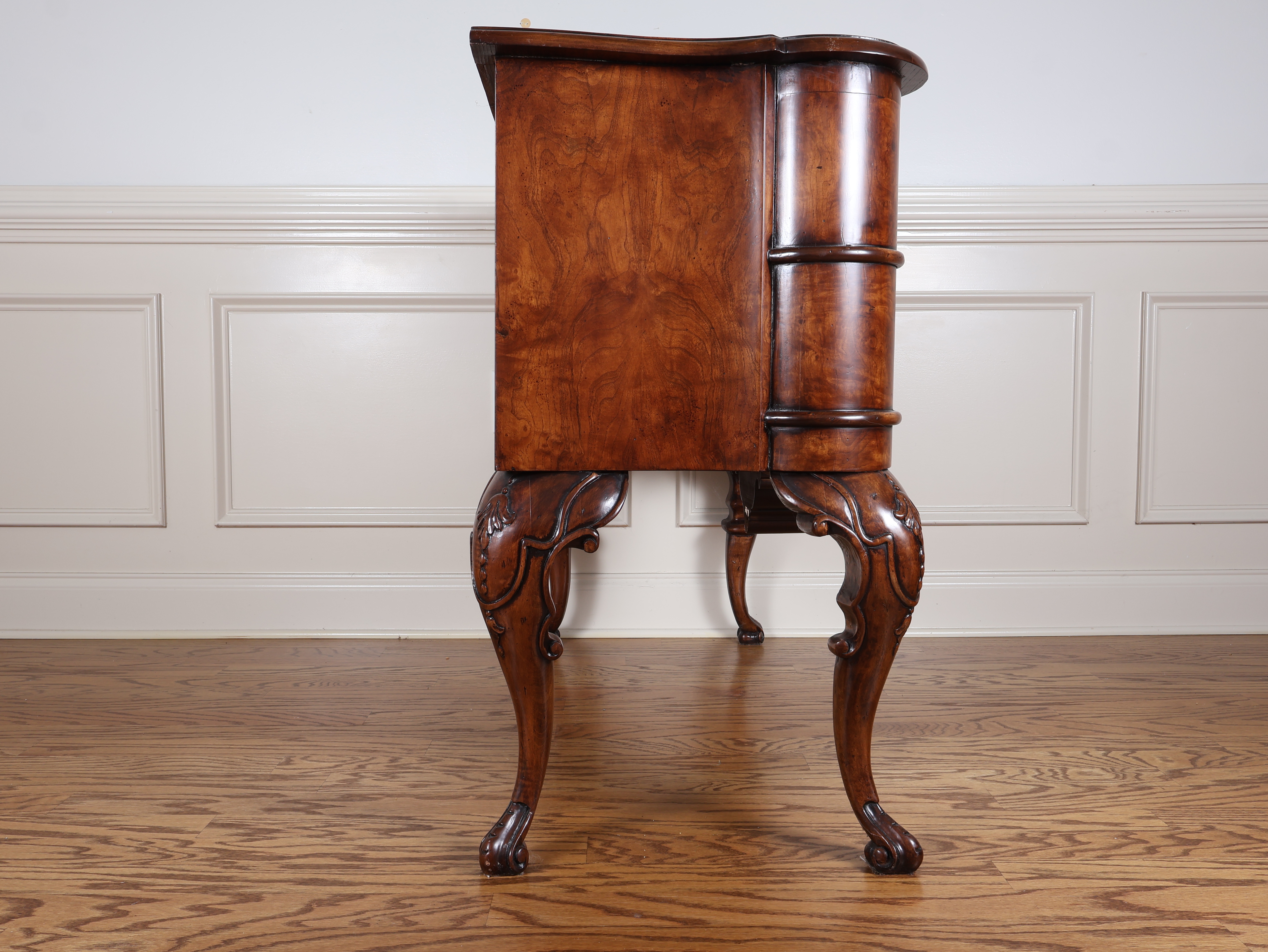 Louis XV Style Two Drawer Burled Wood Bombe Commode