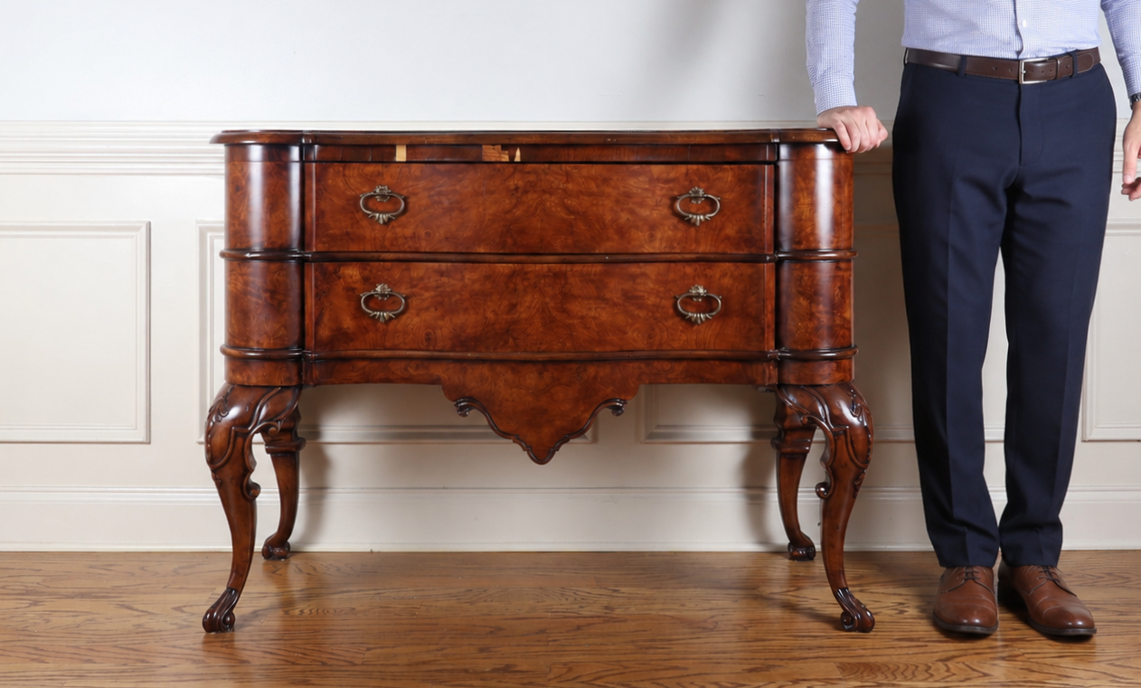 Louis XV Style Two Drawer Burled Wood Bombe Commode