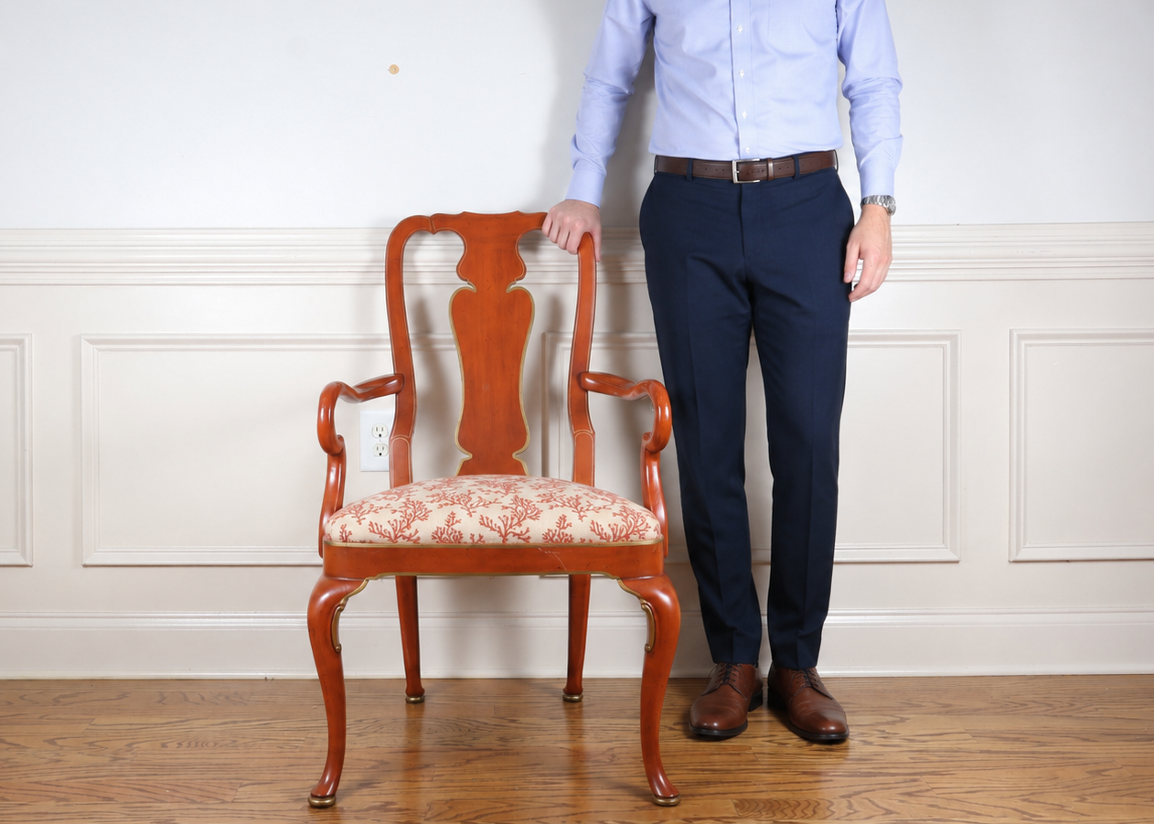 Set of Six Queen Anne Style Coral Lacquered Dining Armchairs