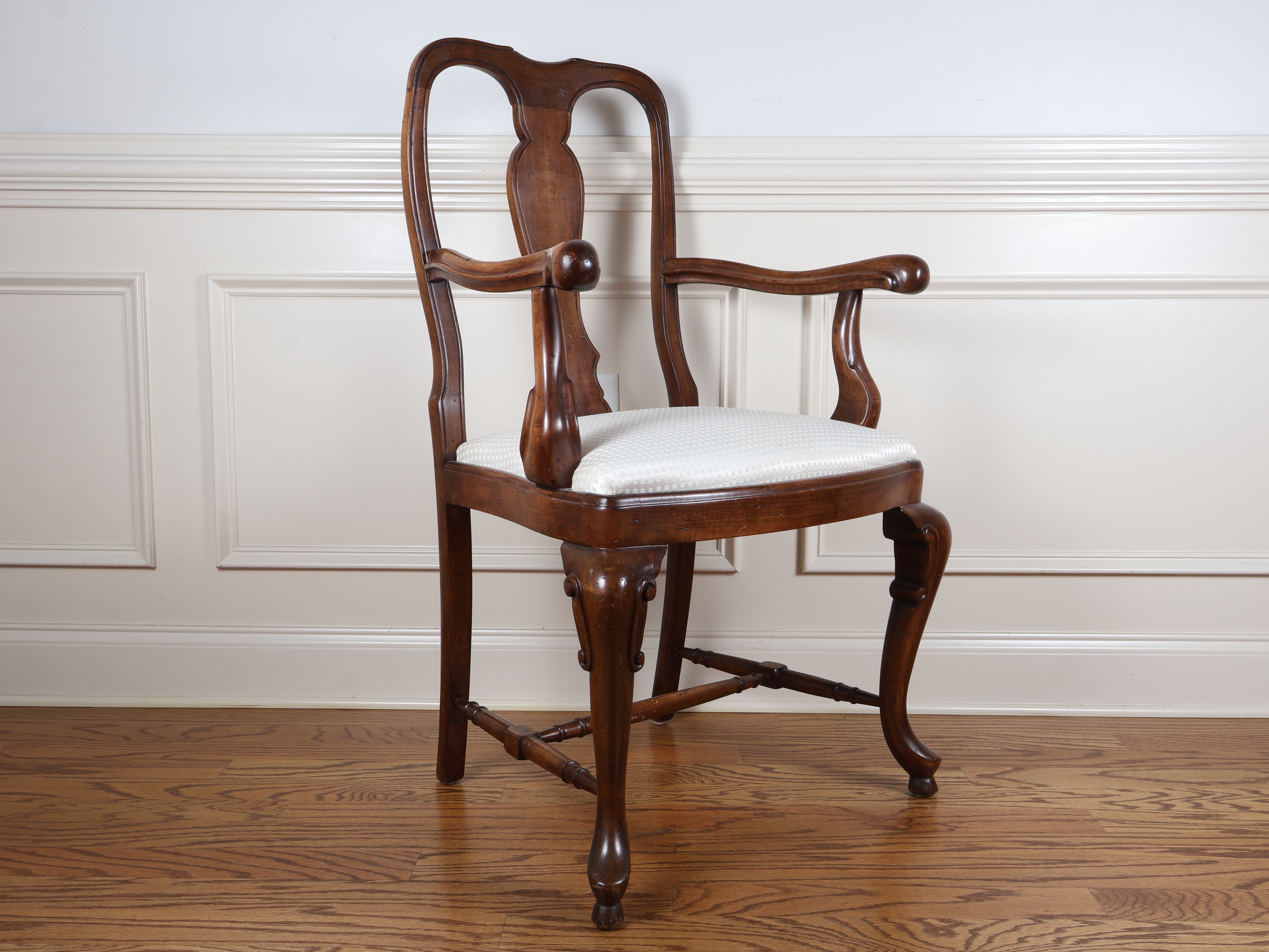 Queen Anne Mahogany and Figured Maple Armchair