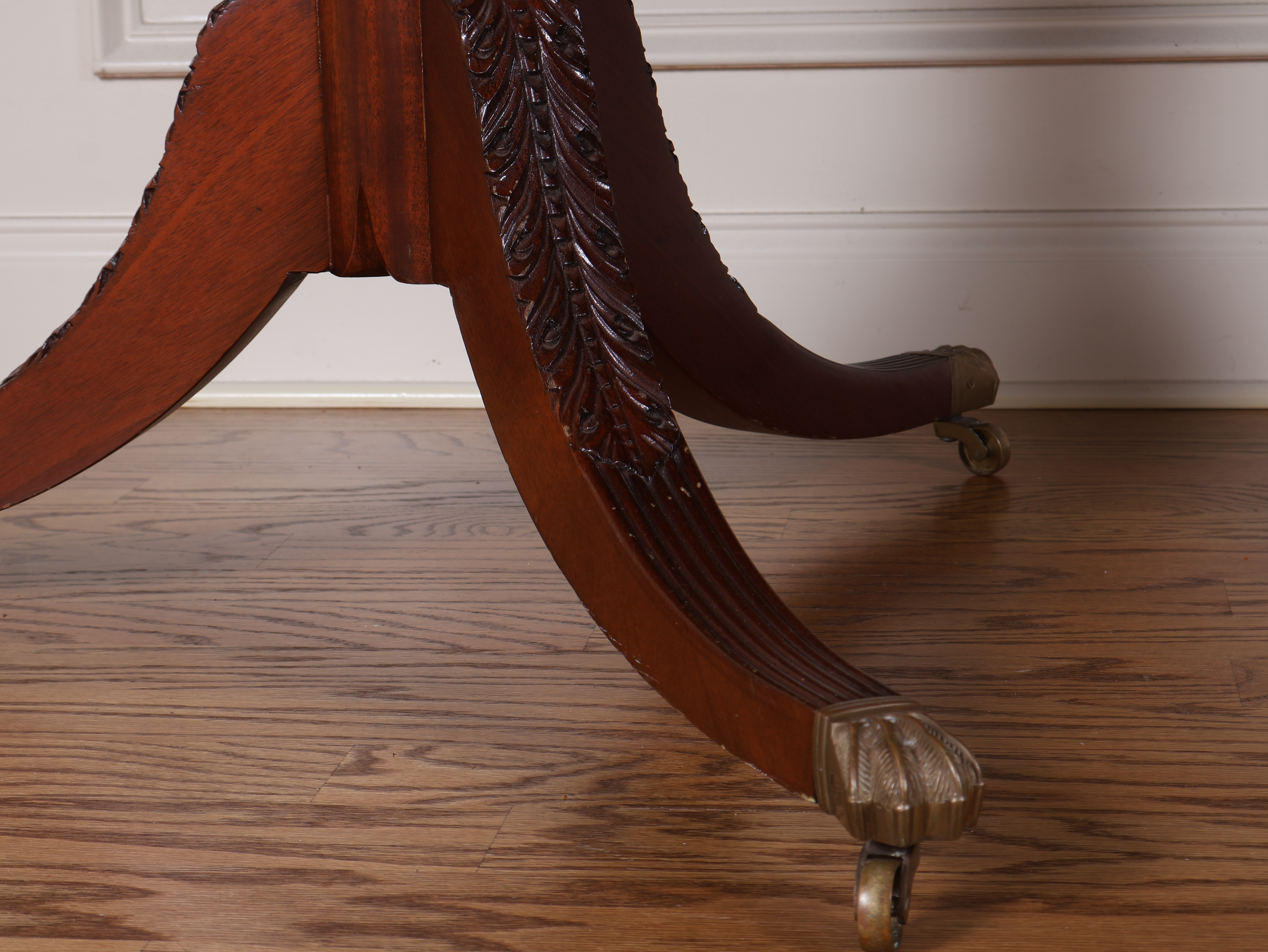 Regency Revival Mahogany Twin Pedestal Dining Table with Two Leaves