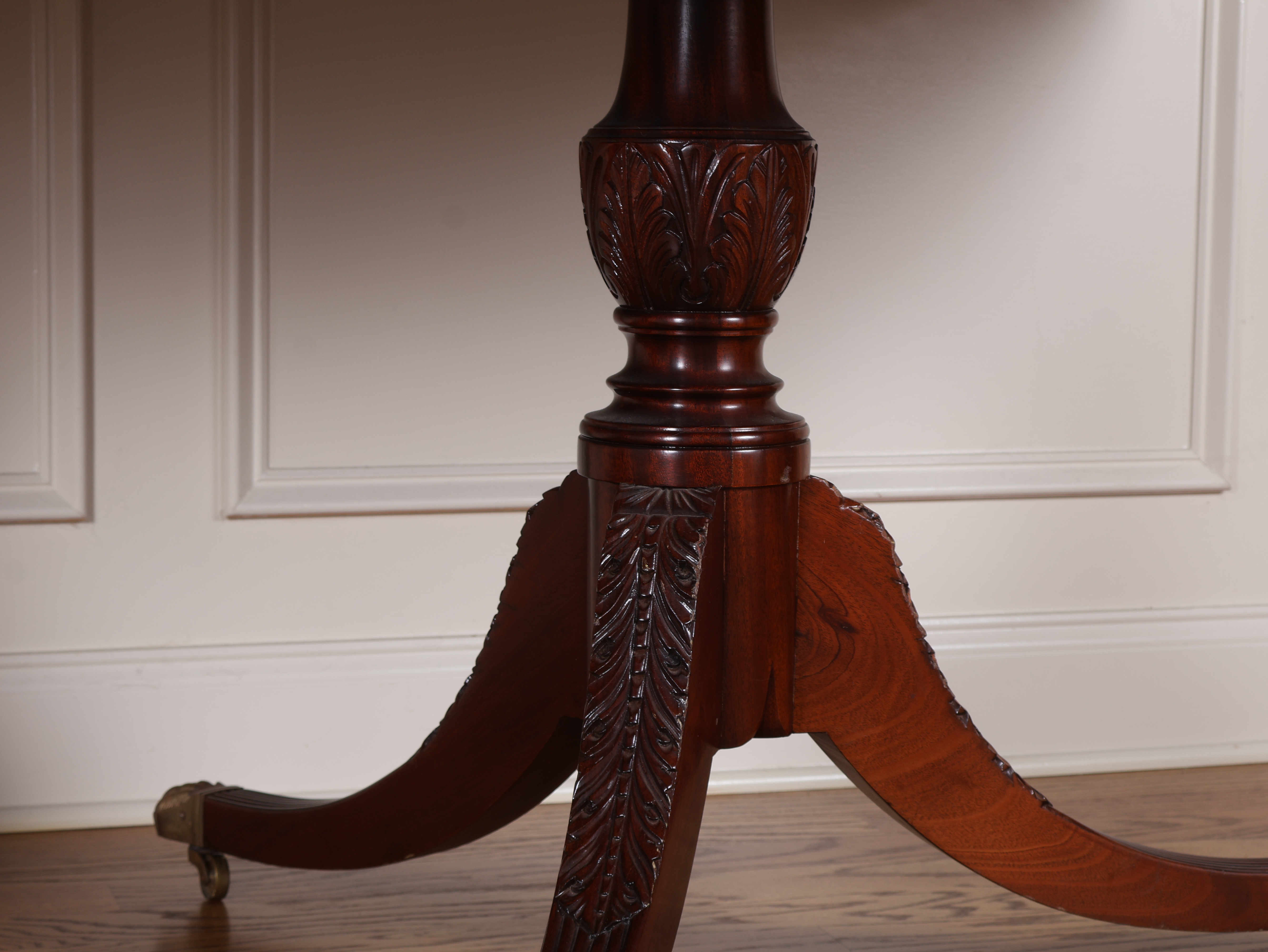 Regency Revival Mahogany Twin Pedestal Dining Table with Two Leaves