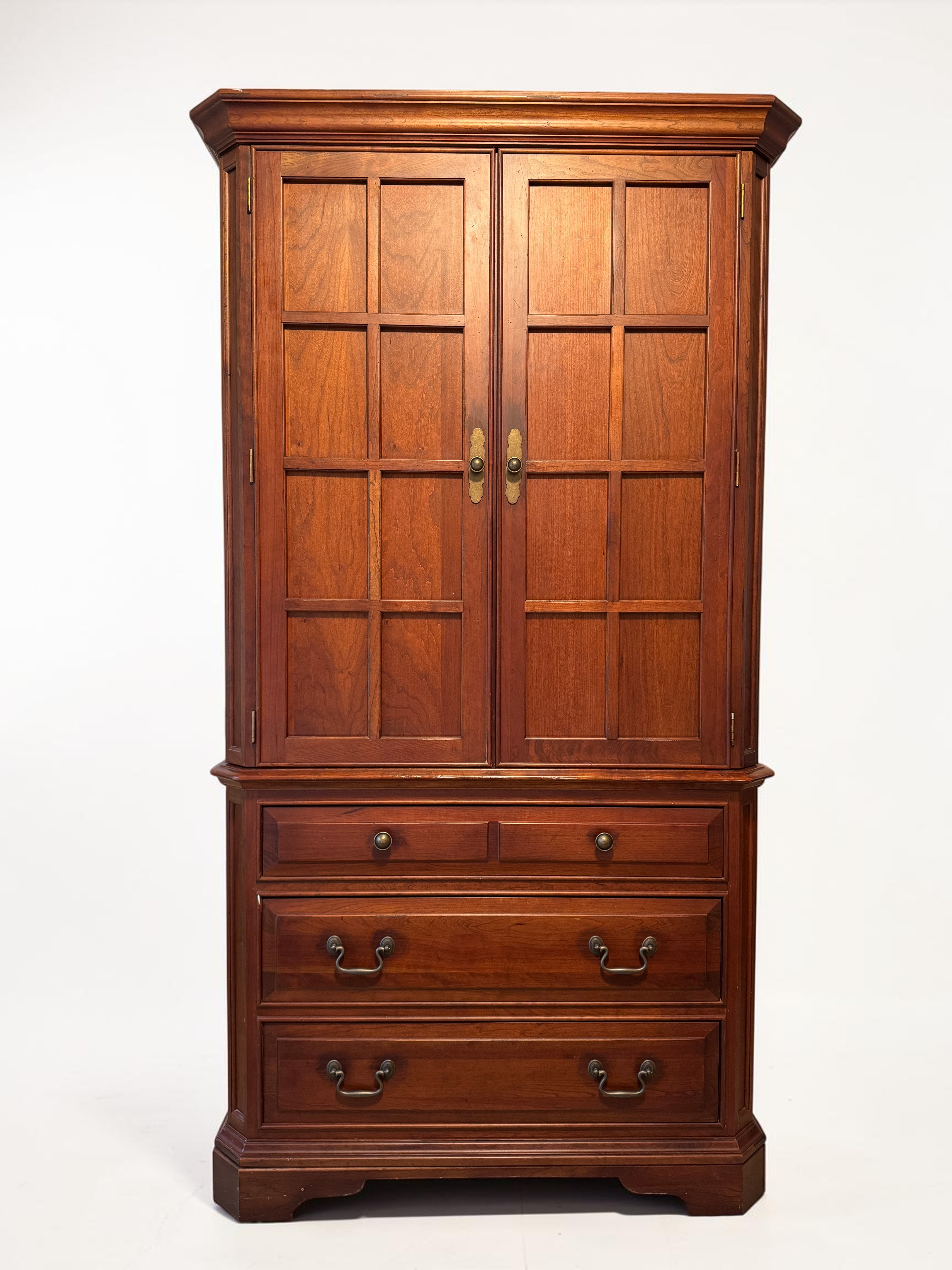 Traditional Colonial Revival Style Two Piece Cherry Entertainment Armoire