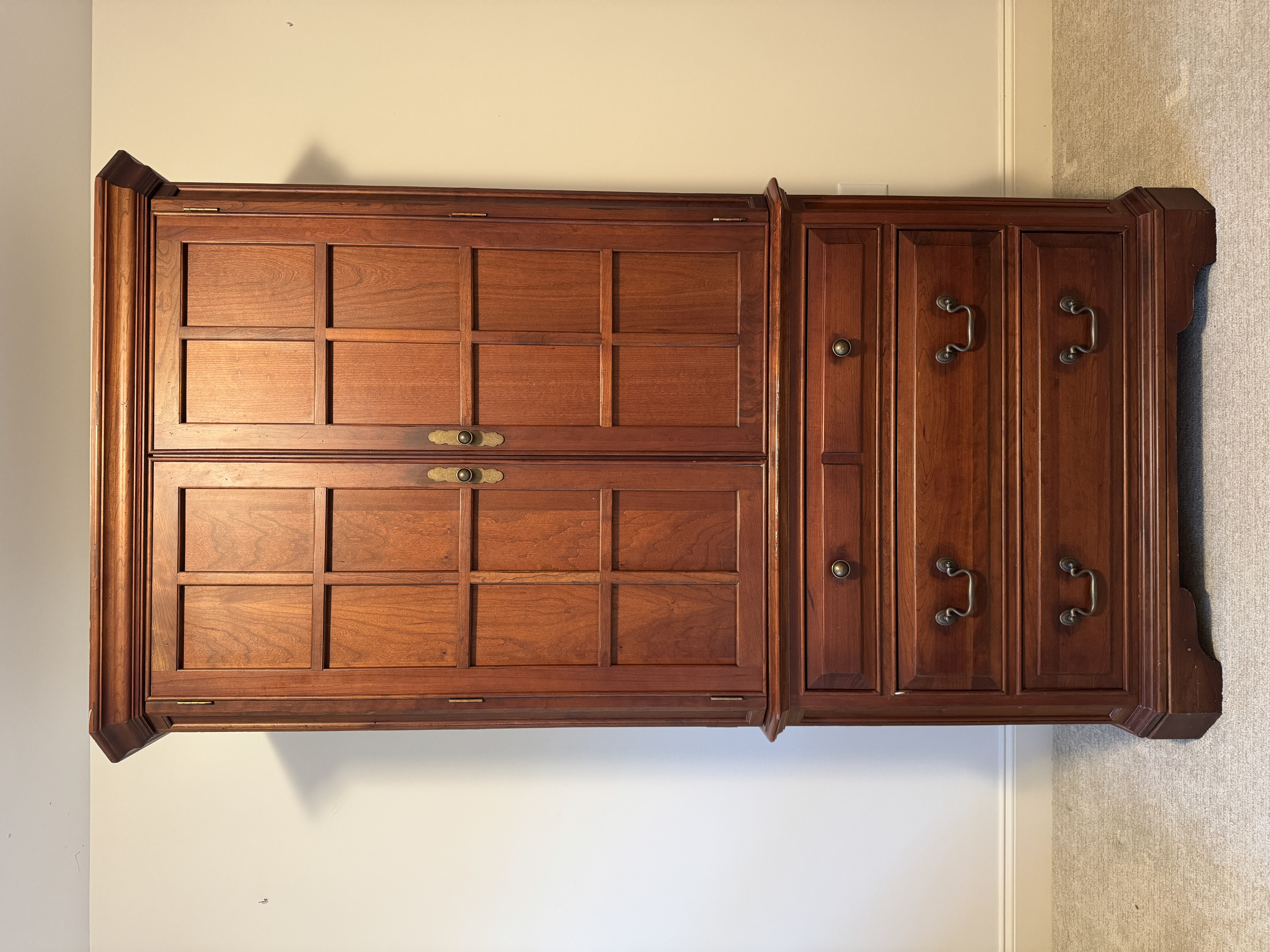 Traditional Colonial Revival Style Two Piece Cherry Entertainment Armoire