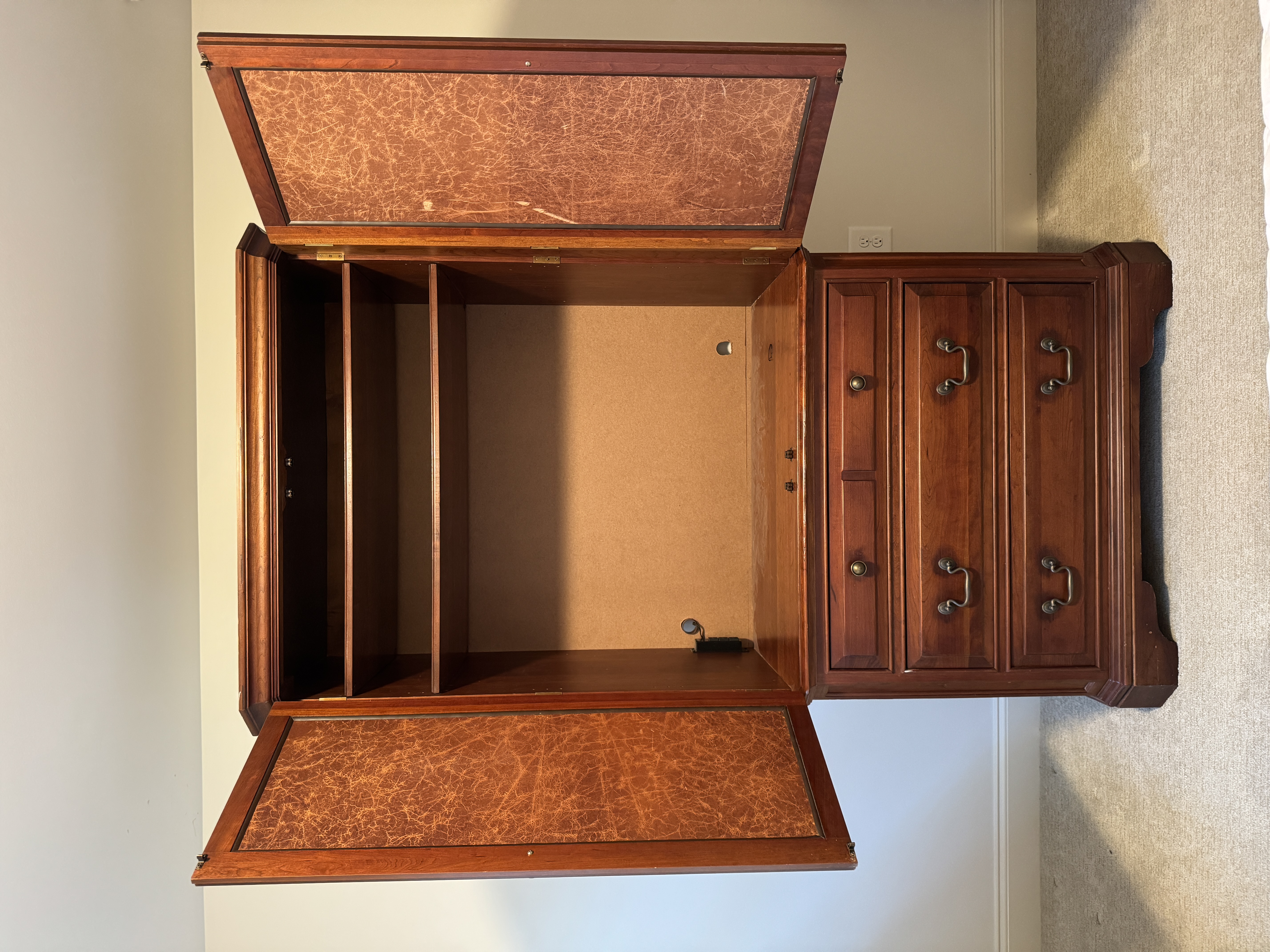 Traditional Colonial Revival Style Two Piece Cherry Entertainment Armoire