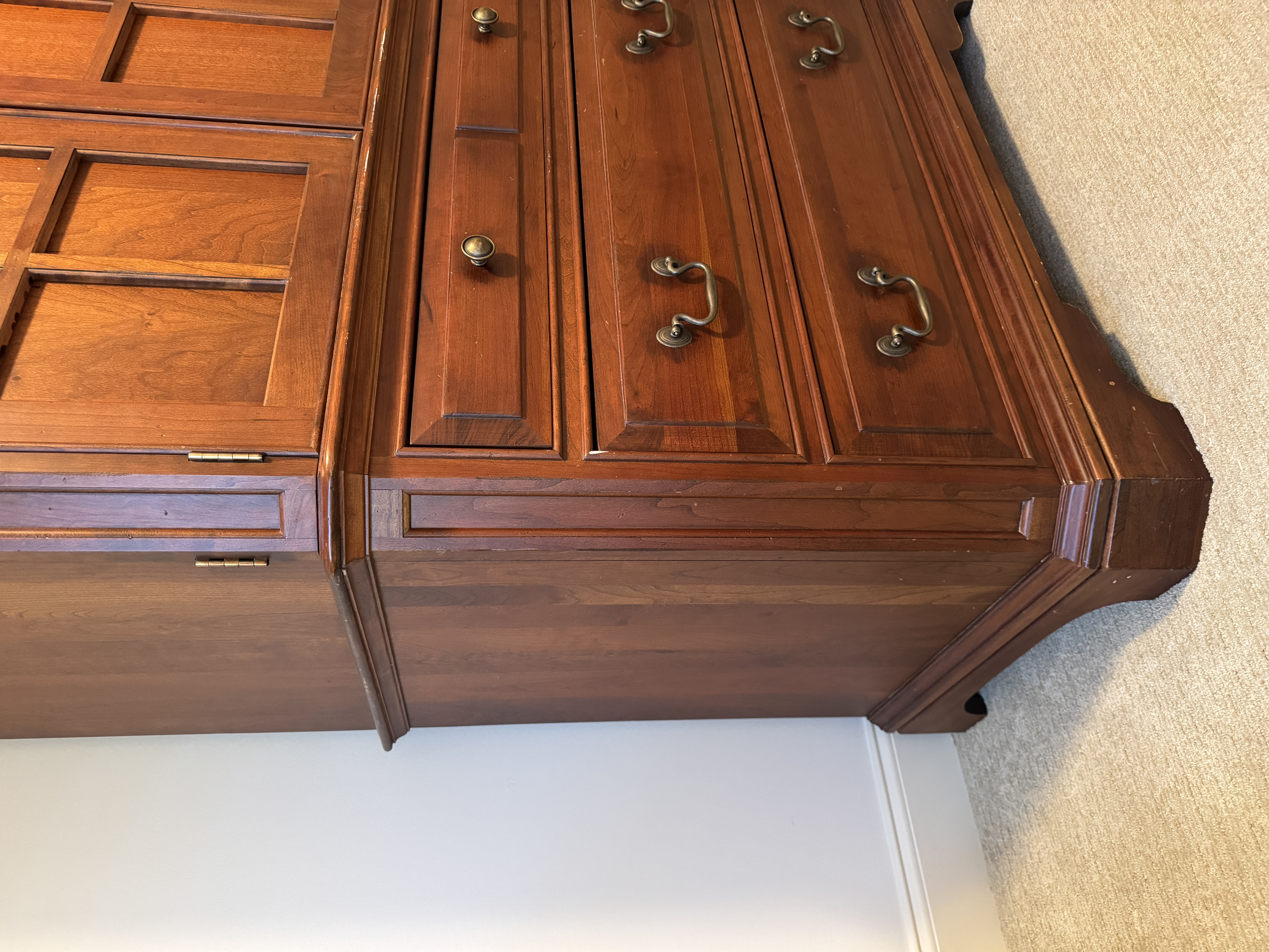 Traditional Colonial Revival Style Two Piece Cherry Entertainment Armoire