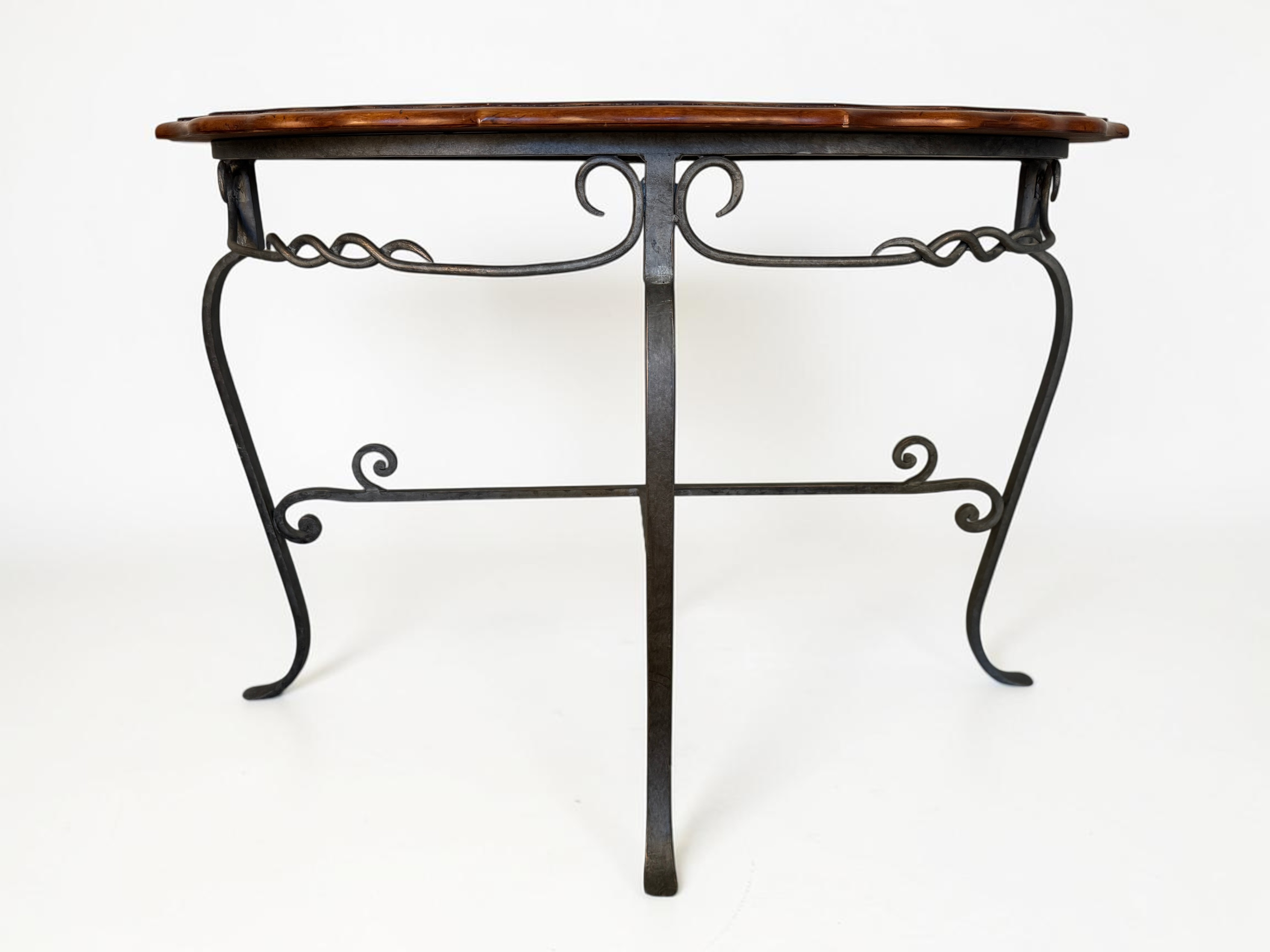 Wrought Iron and Veneer Sunburst Demi-Lune Console Table