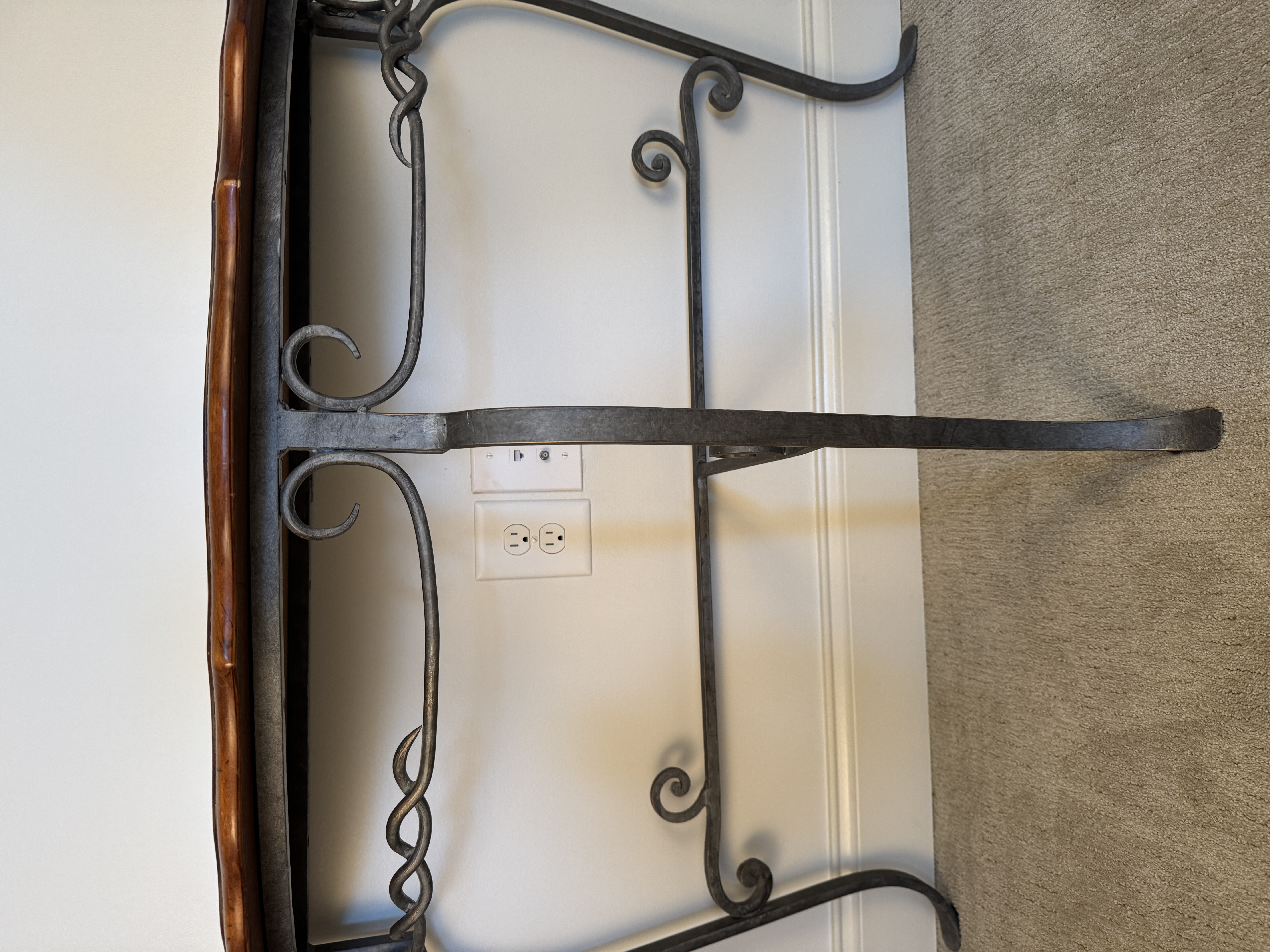 Wrought Iron and Veneer Sunburst Demi-Lune Console Table