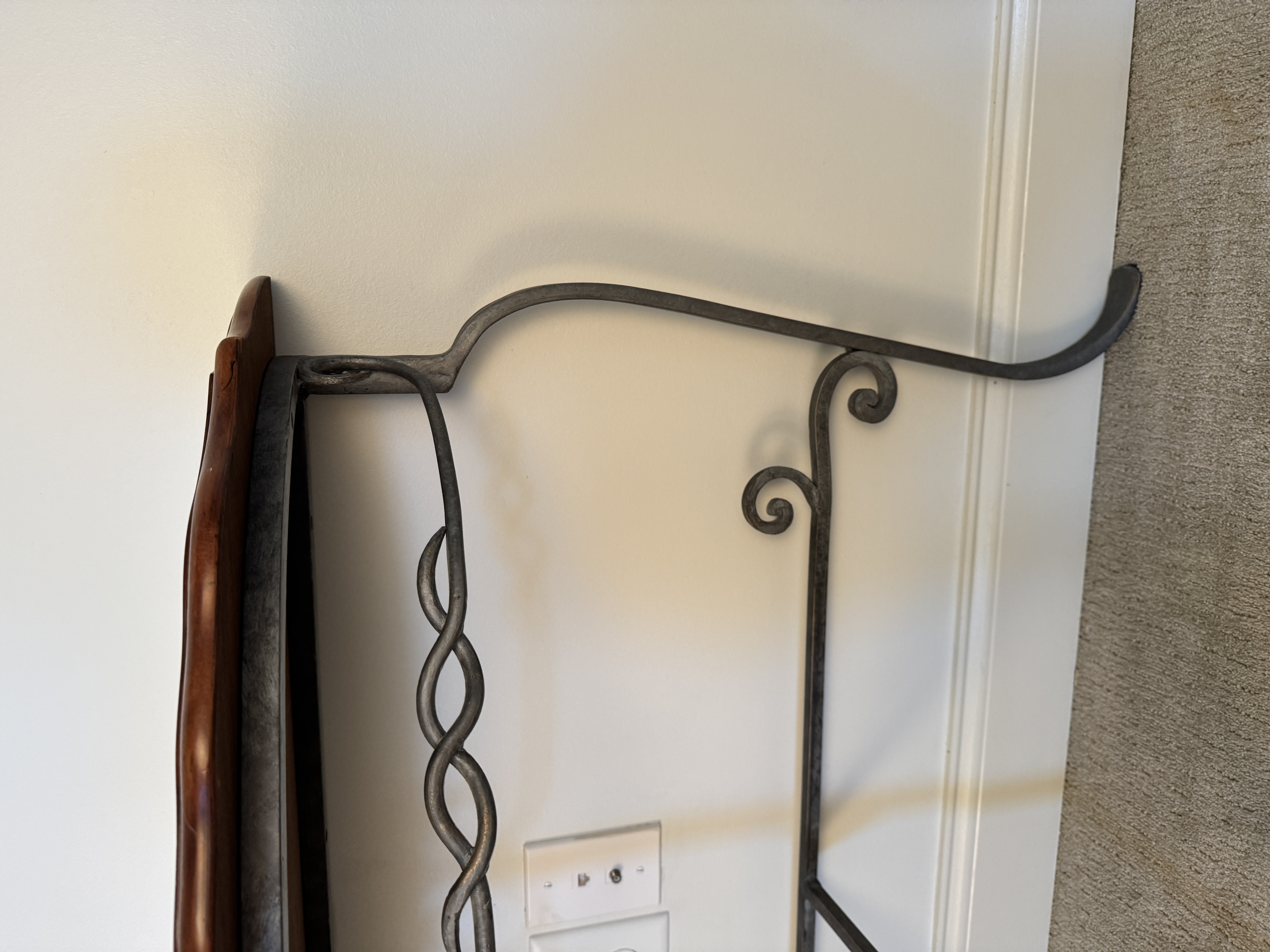 Wrought Iron and Veneer Sunburst Demi-Lune Console Table