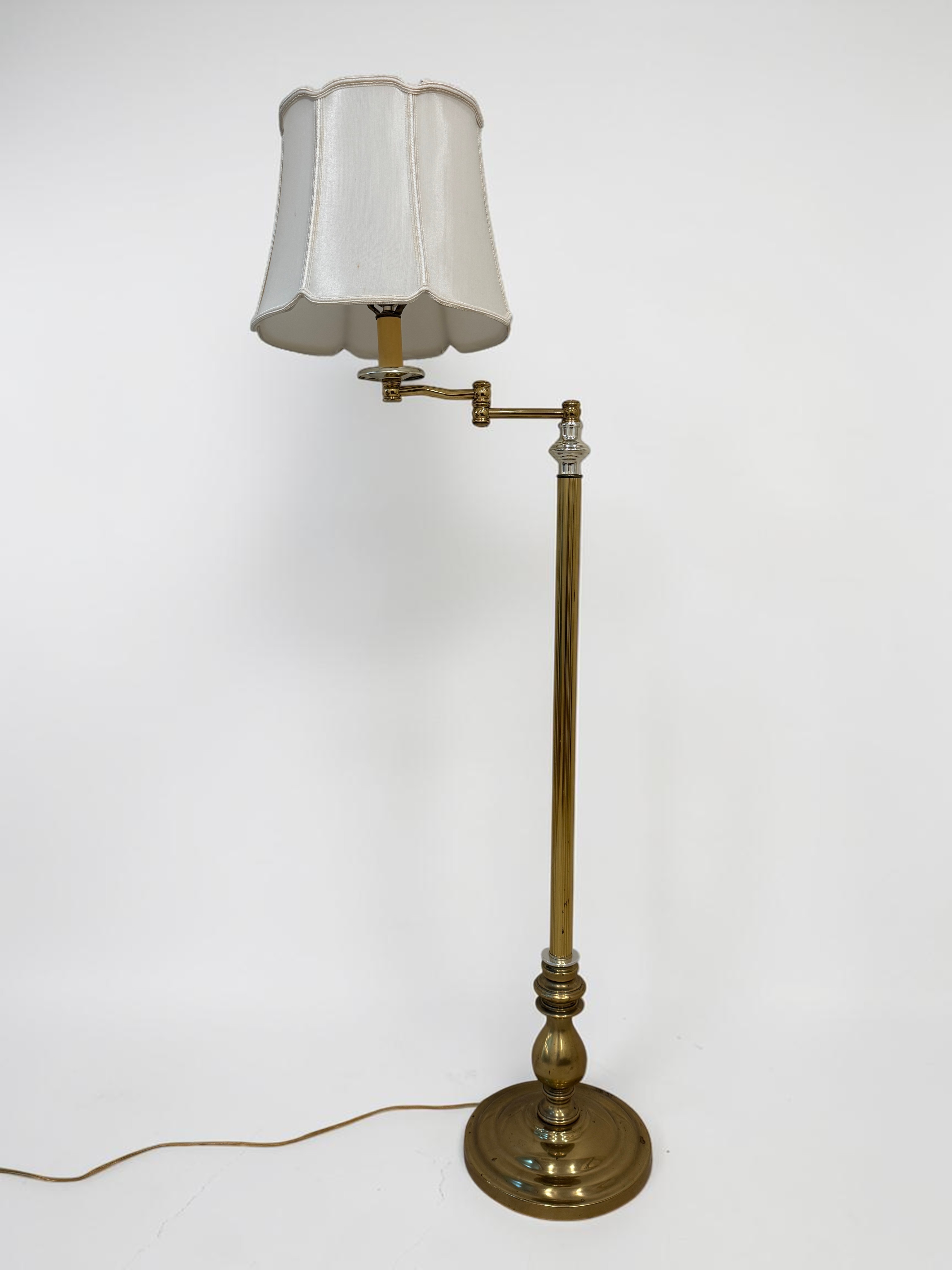 Swing Arm Brass Finished Floor Lamp with Silver Tone Accents