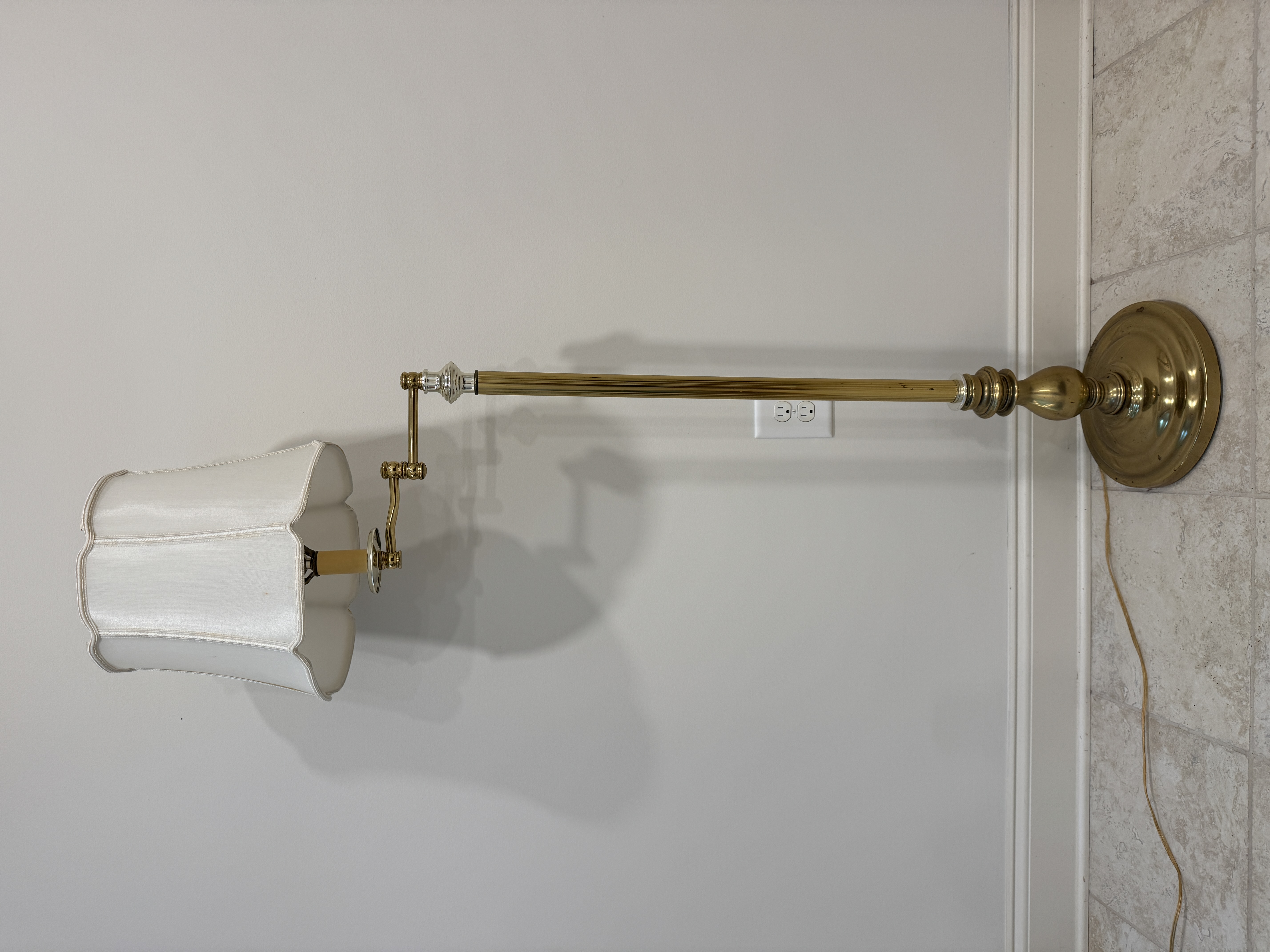 Swing Arm Brass Finished Floor Lamp with Silver Tone Accents
