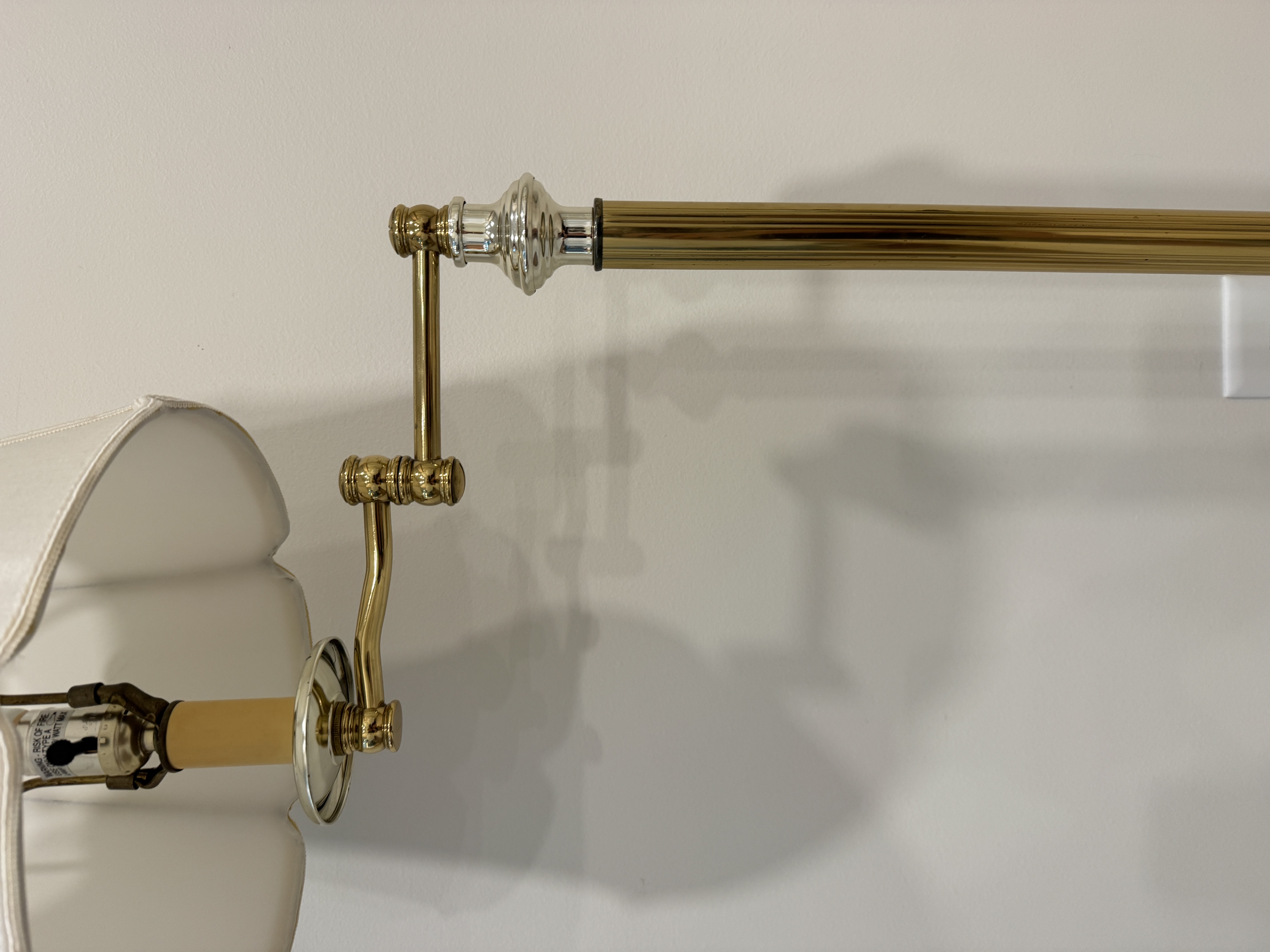 Swing Arm Brass Finished Floor Lamp with Silver Tone Accents
