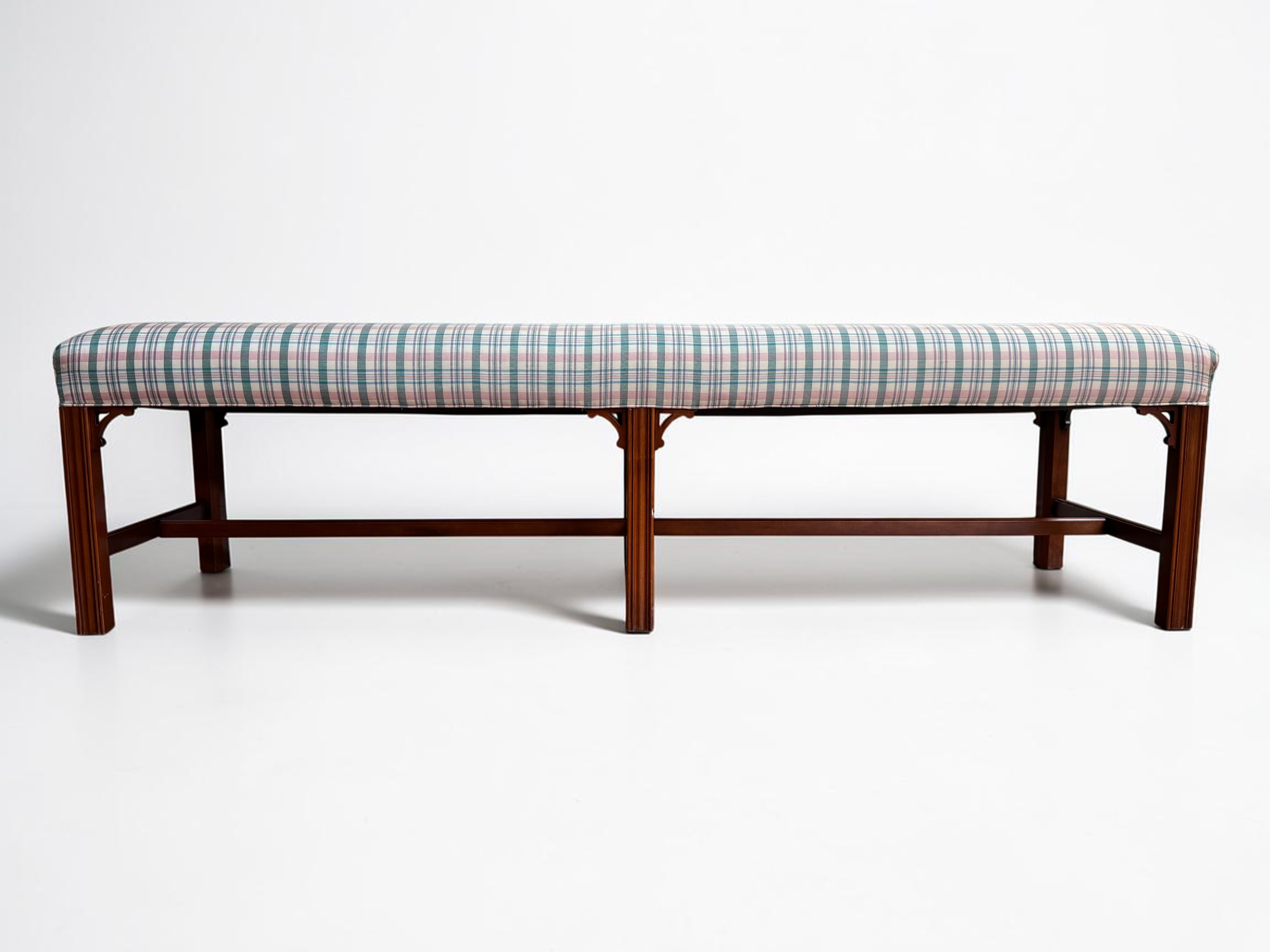 Councill Chippendale Style Mahogany Six-Leg Upholstered Bench