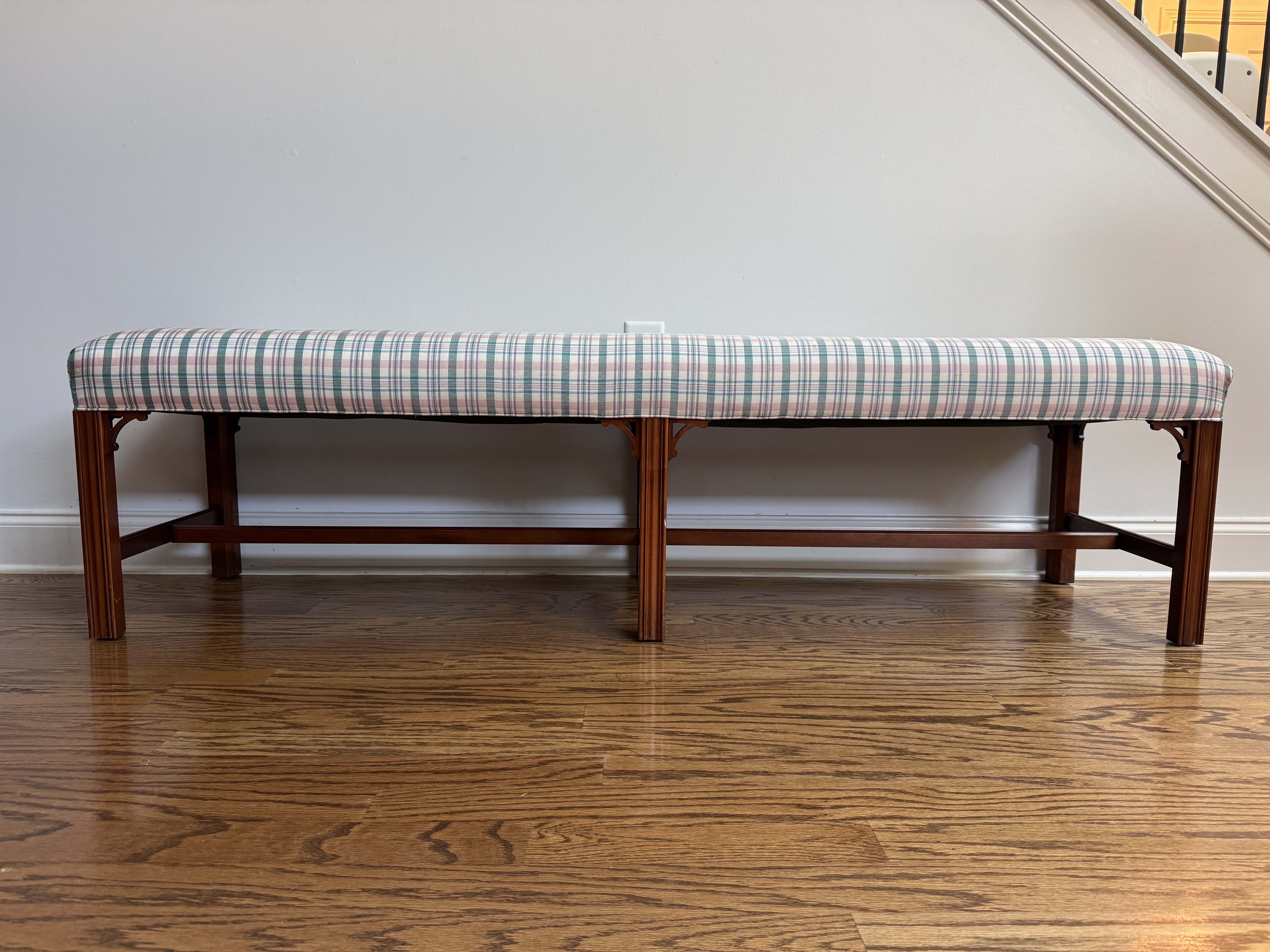 Councill Chippendale Style Mahogany Six-Leg Upholstered Bench