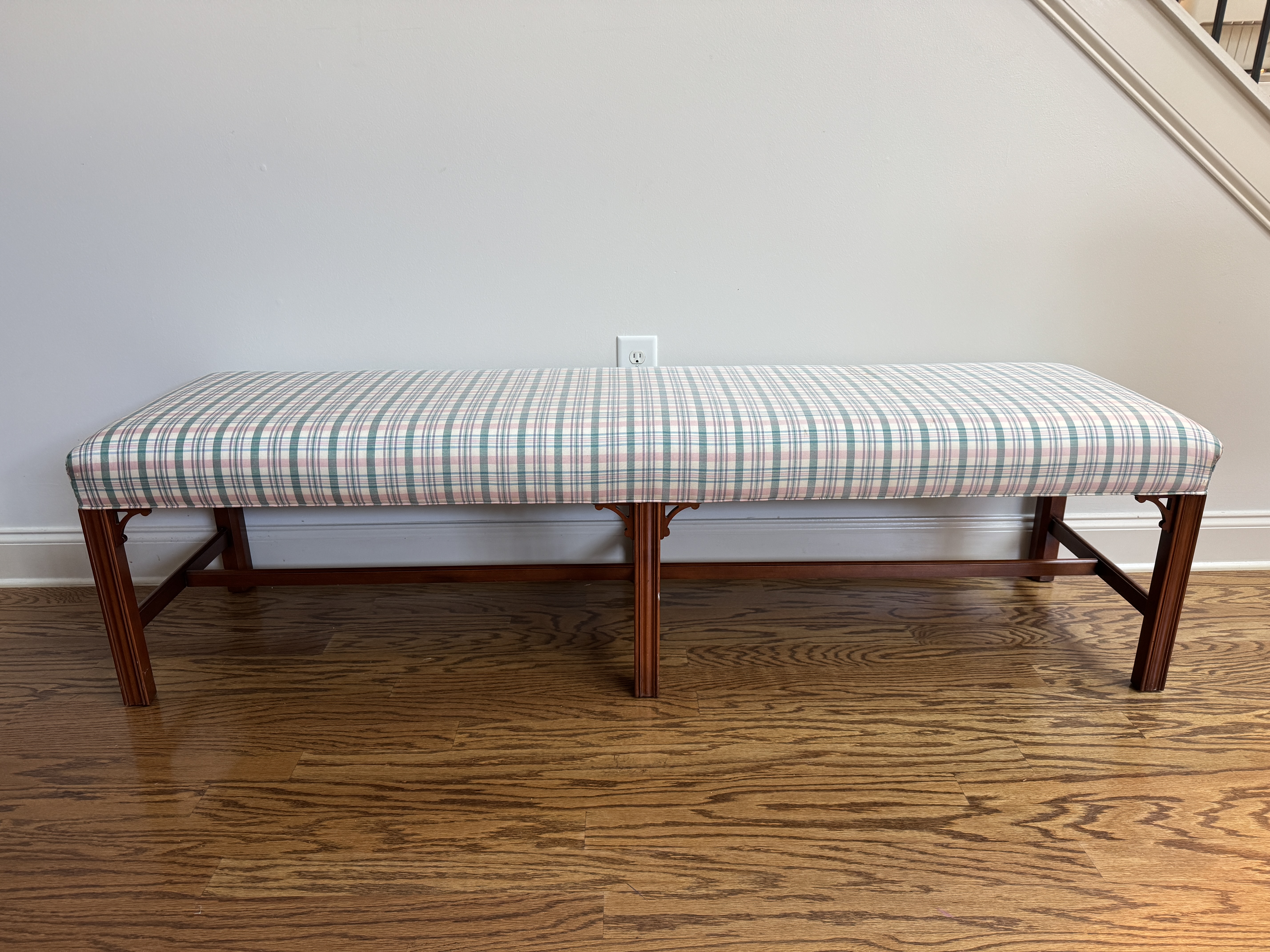 Councill Chippendale Style Mahogany Six-Leg Upholstered Bench