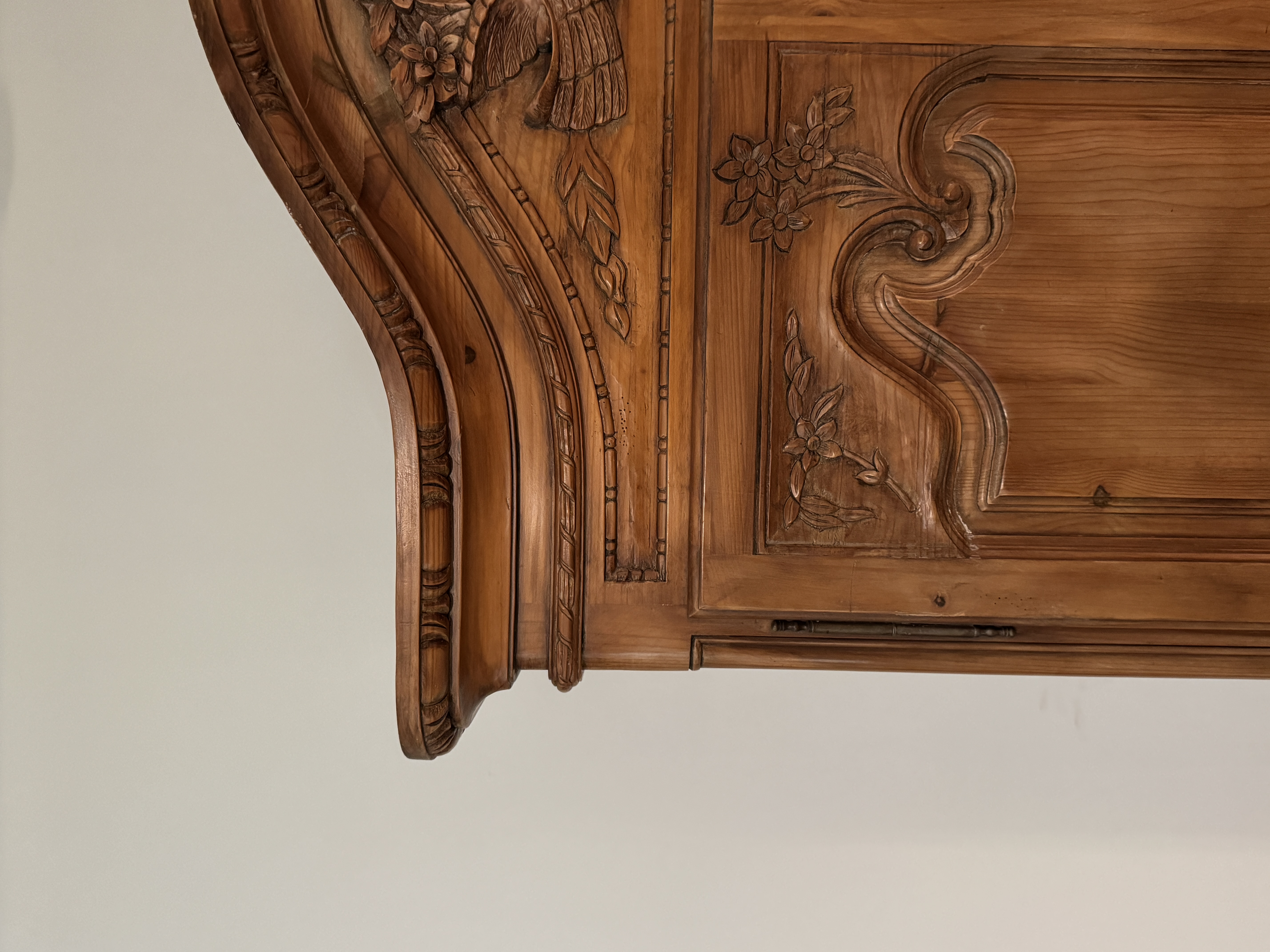 French Provincial Louis XV Style Carved Wood Marriage Armoire