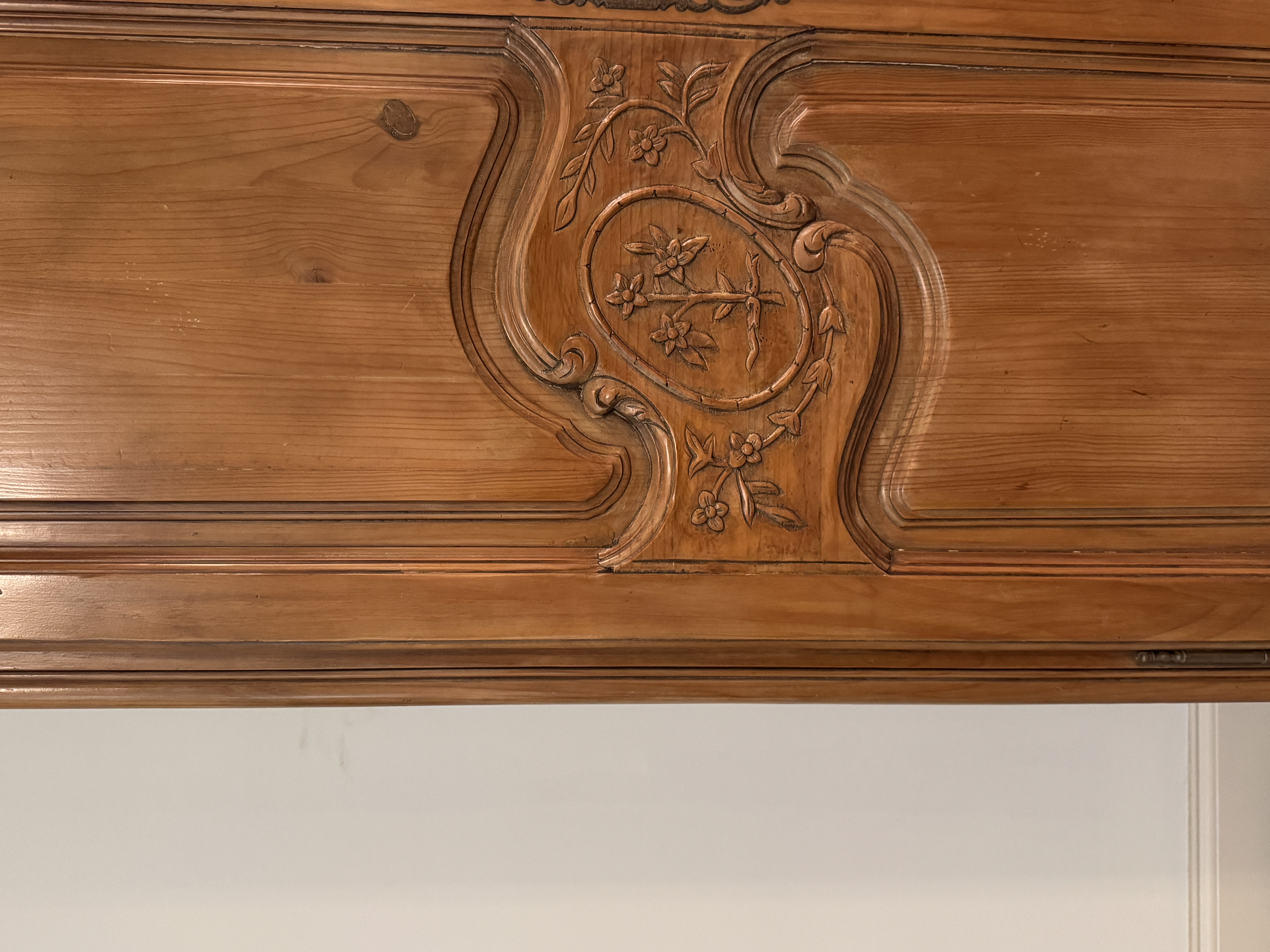 French Provincial Louis XV Style Carved Wood Marriage Armoire
