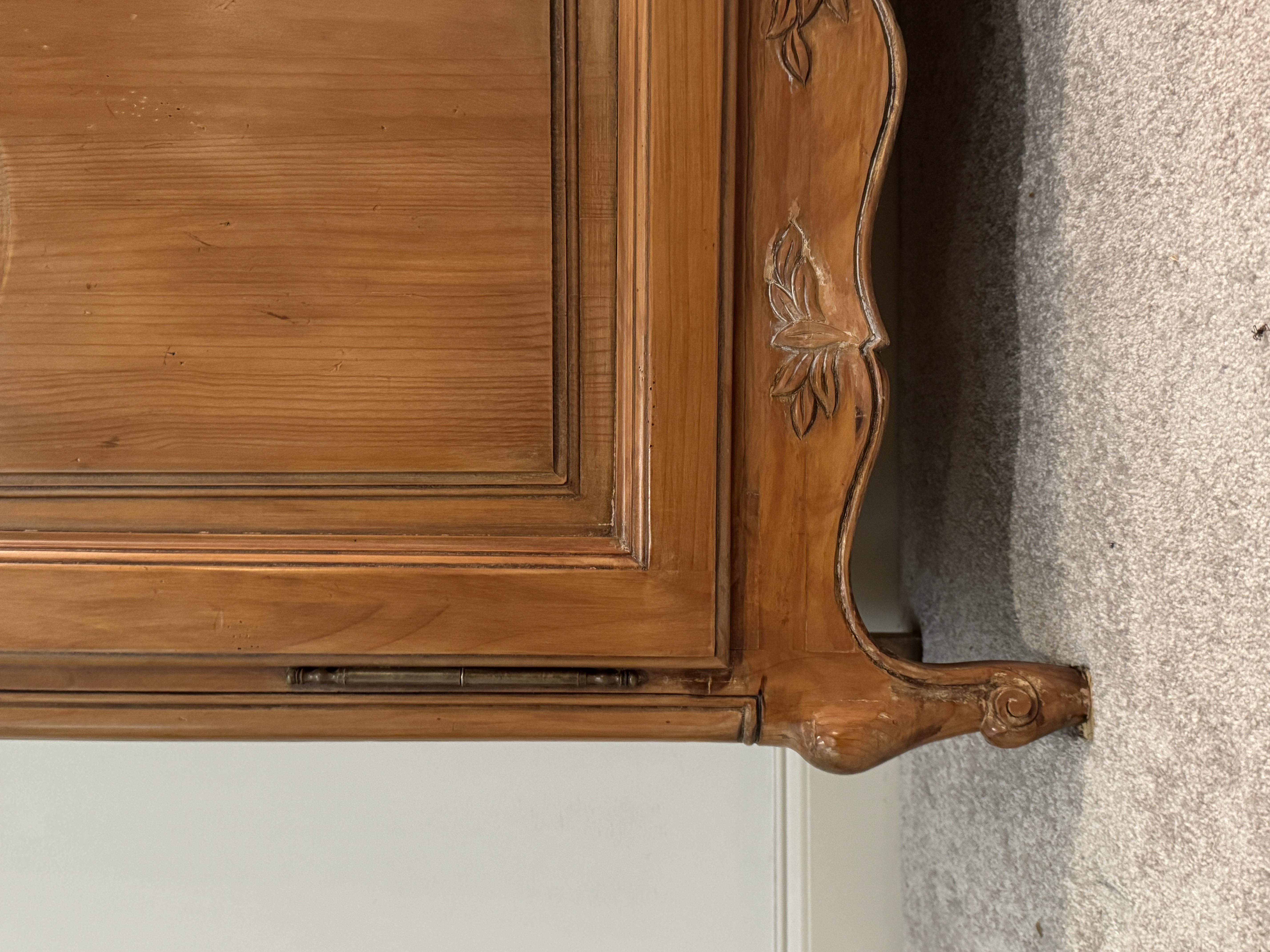 French Provincial Louis XV Style Carved Wood Marriage Armoire