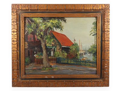 Elsie Crowell 'Harbor Scene' (Signed). This oil painting on canvas by artist Elsie Crowell 