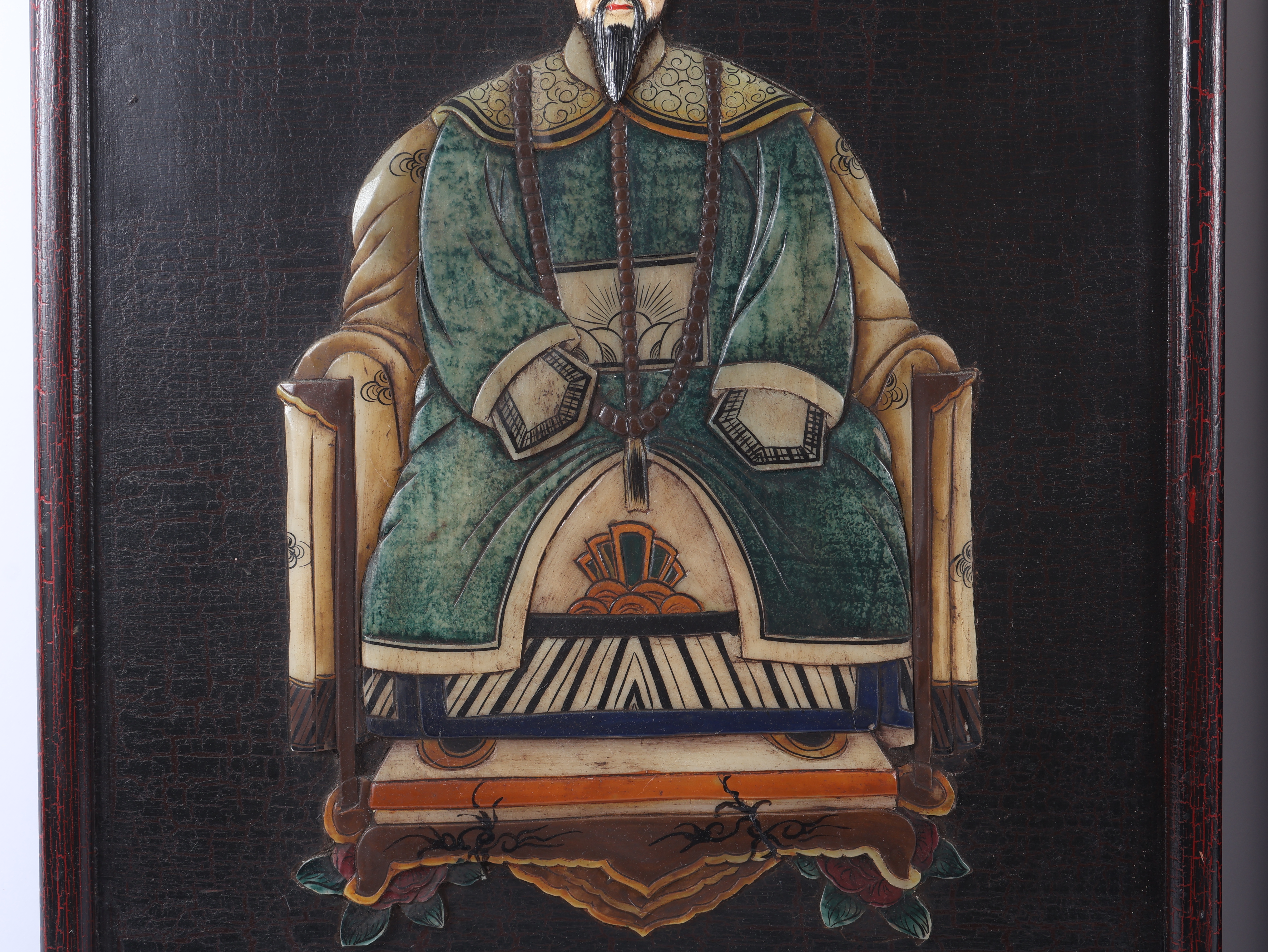 A Pair of Chinese Relief Panels depicting 'Seated Ancestors'