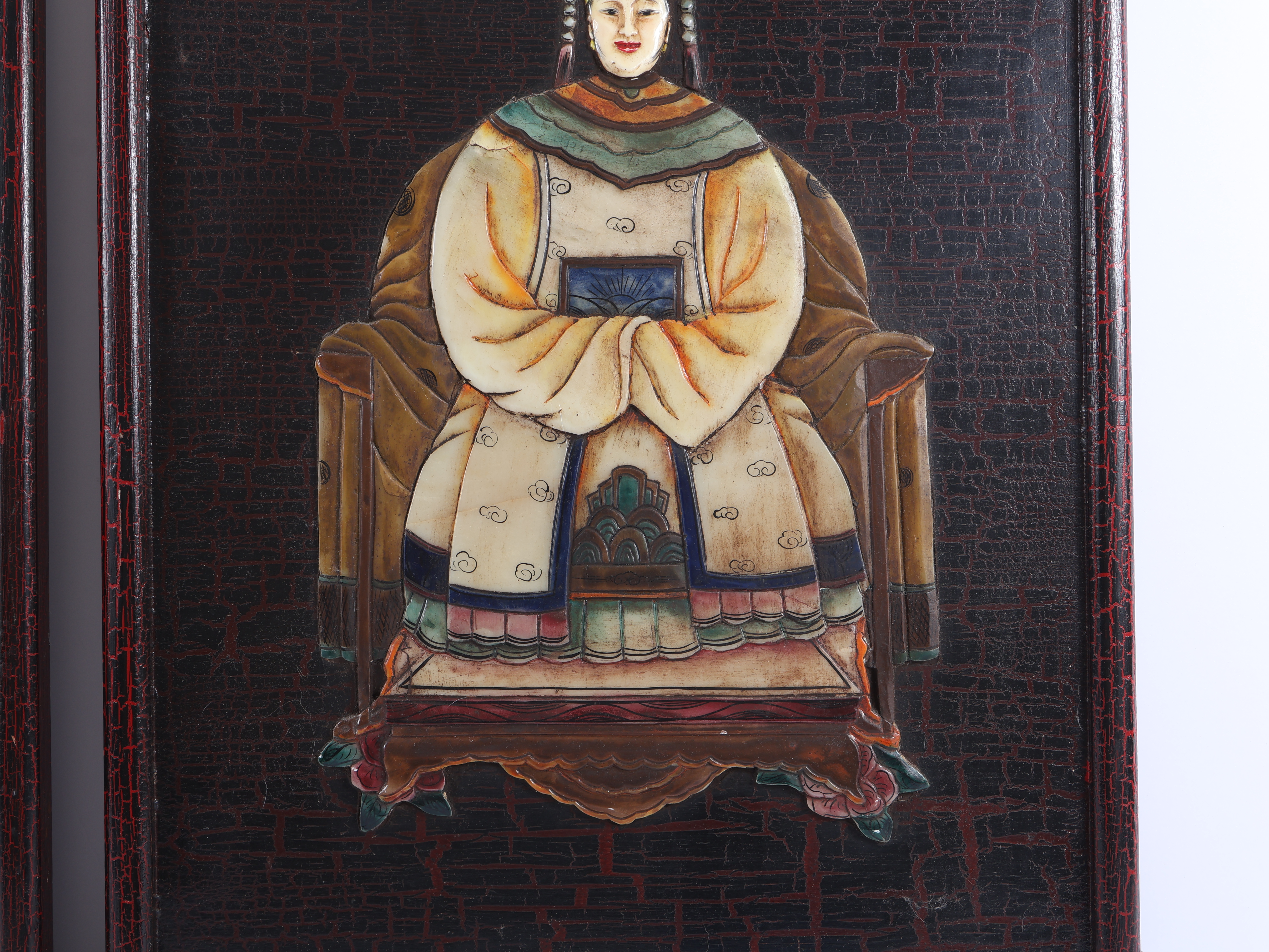 A Pair of Chinese Relief Panels depicting 'Seated Ancestors'