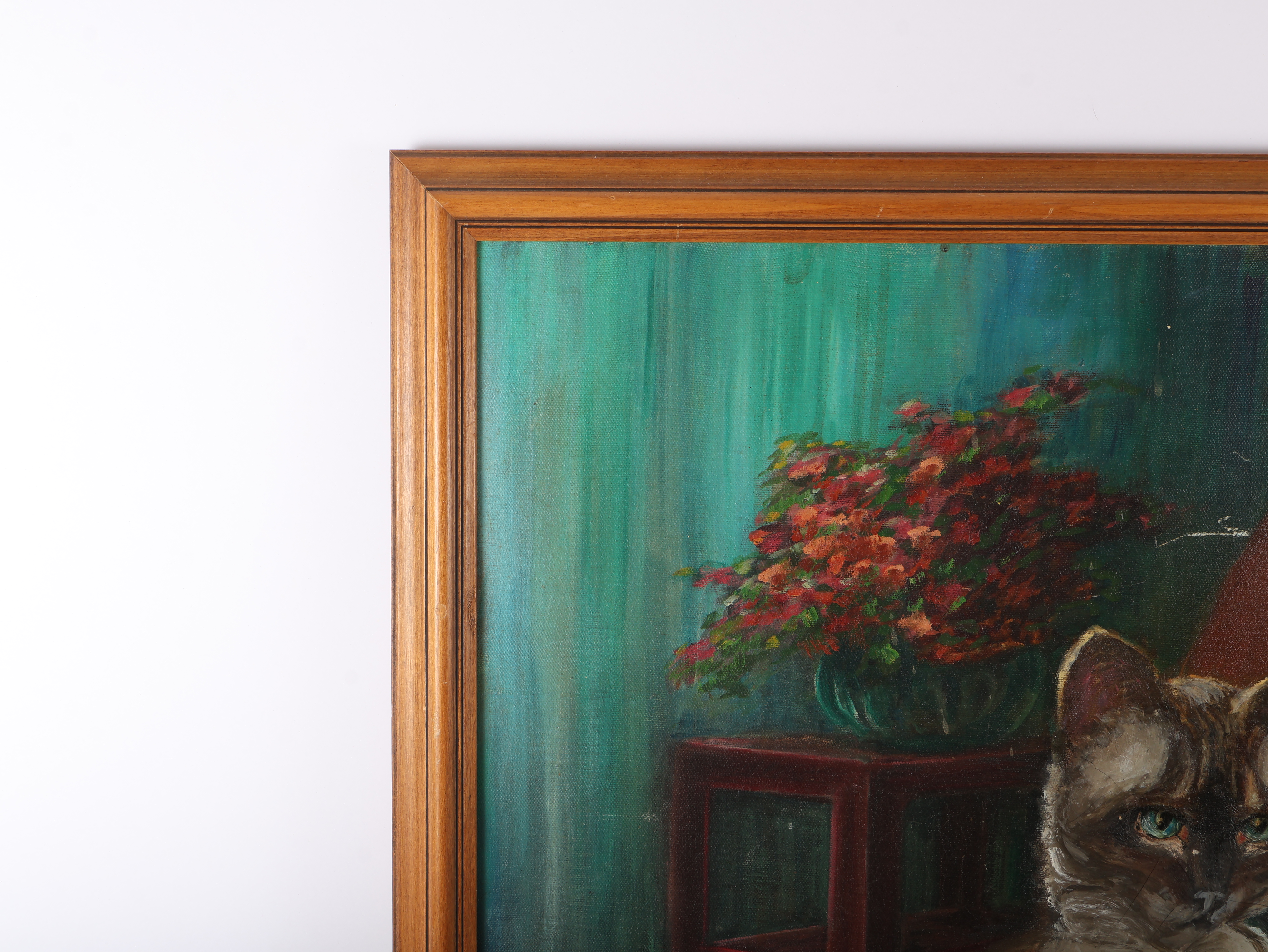 Mid-20th Century Original Oil on Canvas Portrait of a Siamese Cat