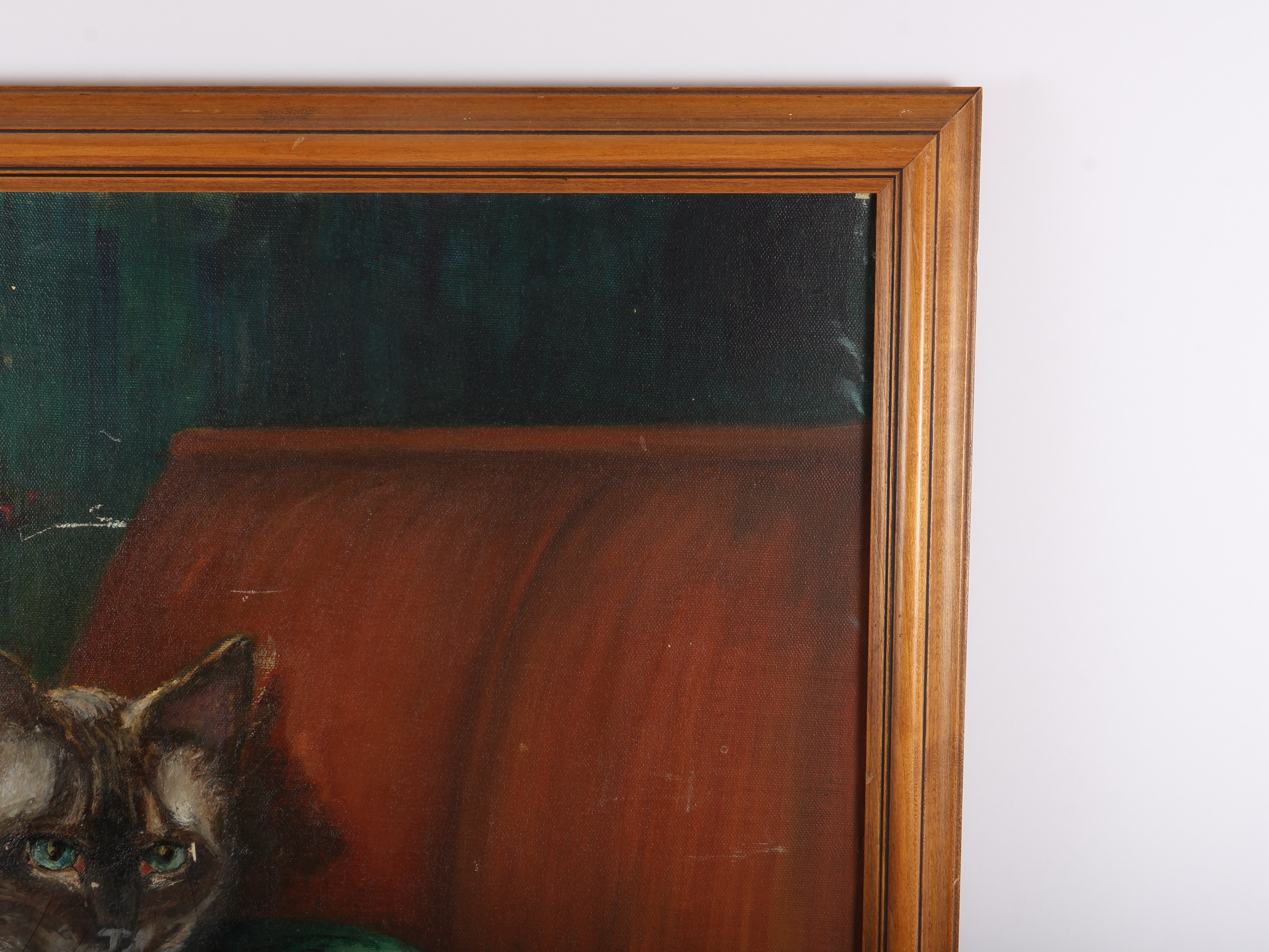 Mid-20th Century Original Oil on Canvas Portrait of a Siamese Cat