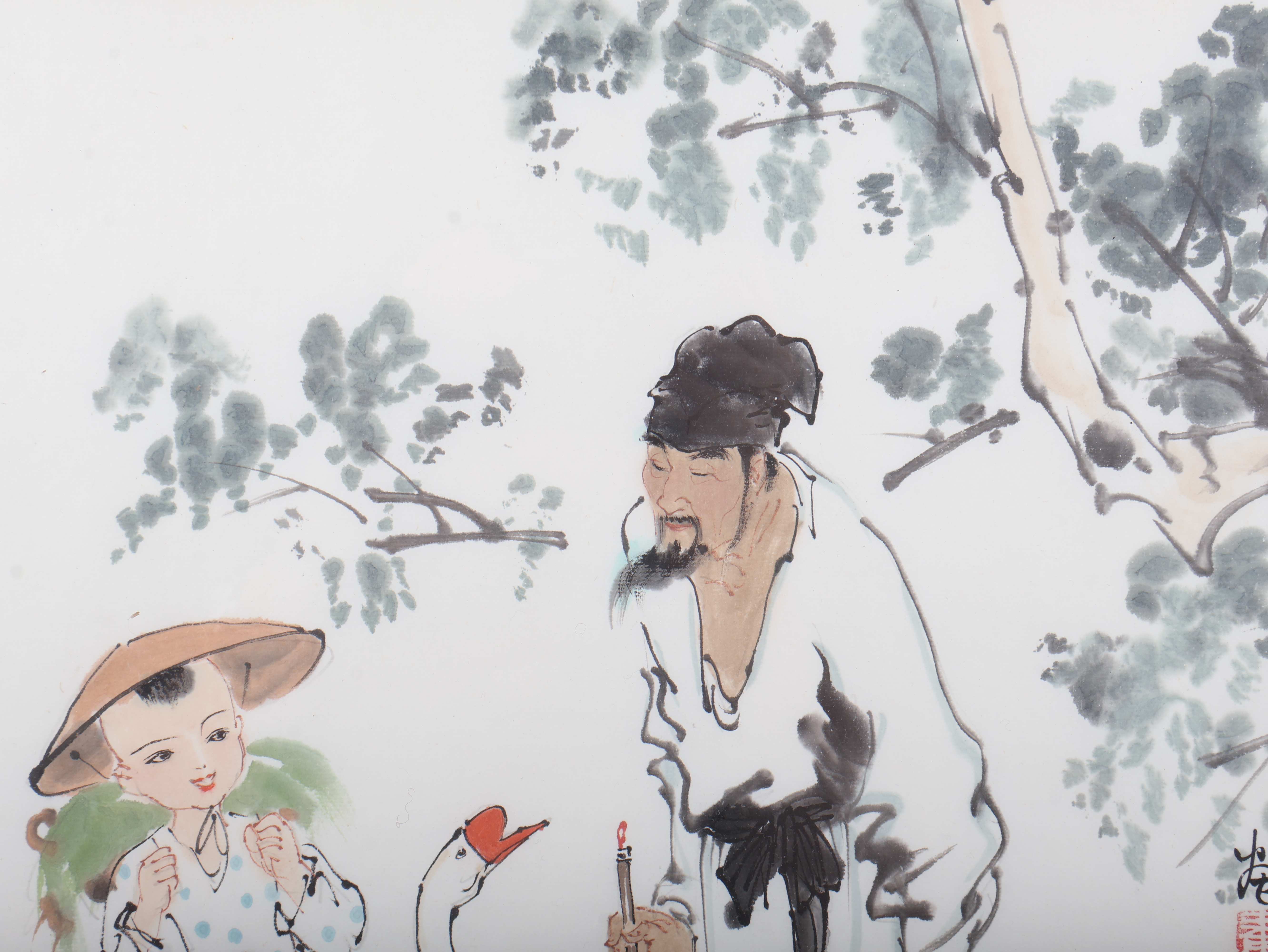 Fan Zeng Chinese b. 1938 Scholar and Goose Ink and Color Painting