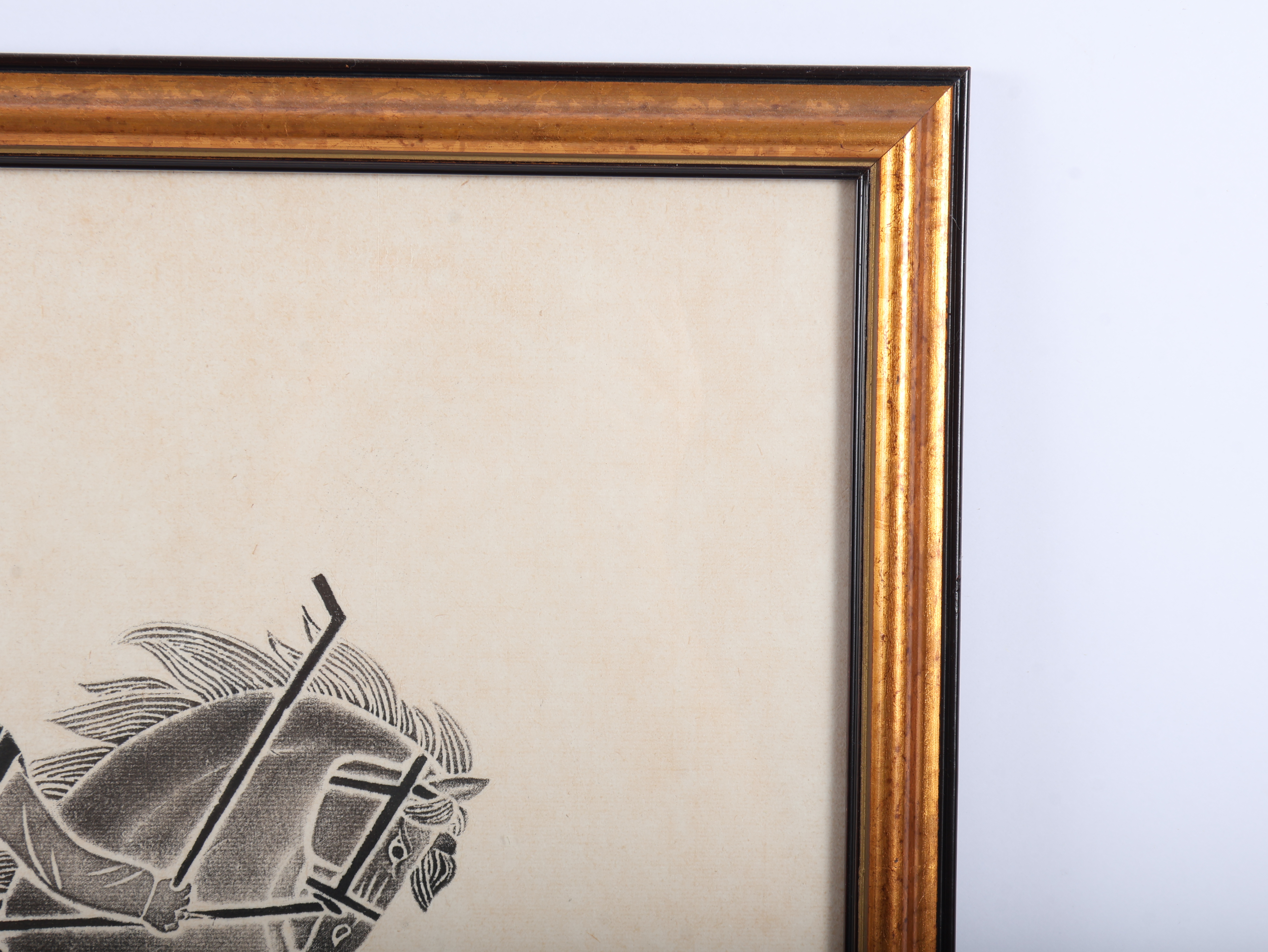 20th Century Chinese Stone Rubbing of Polo Players