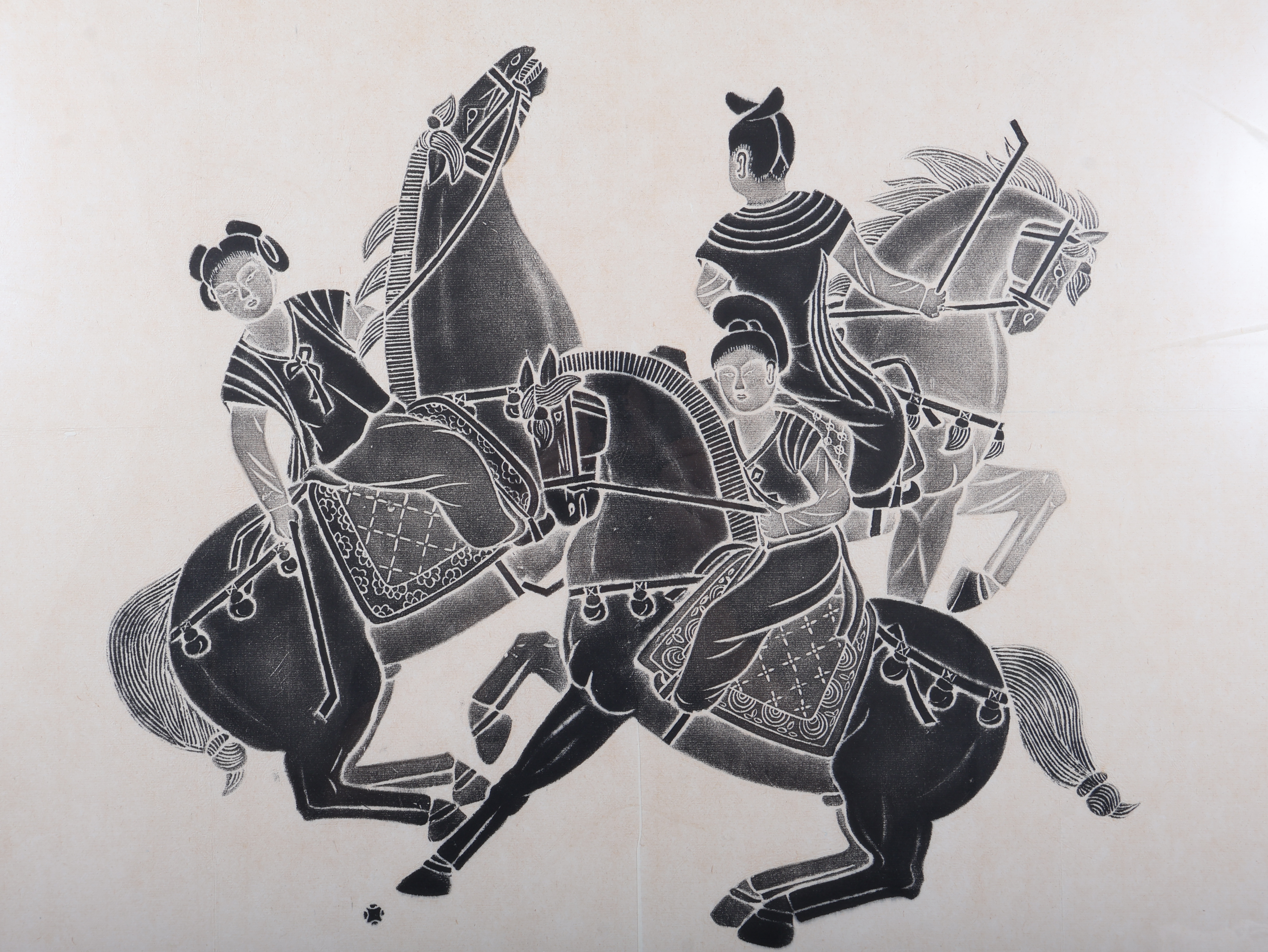 20th Century Chinese Stone Rubbing of Polo Players