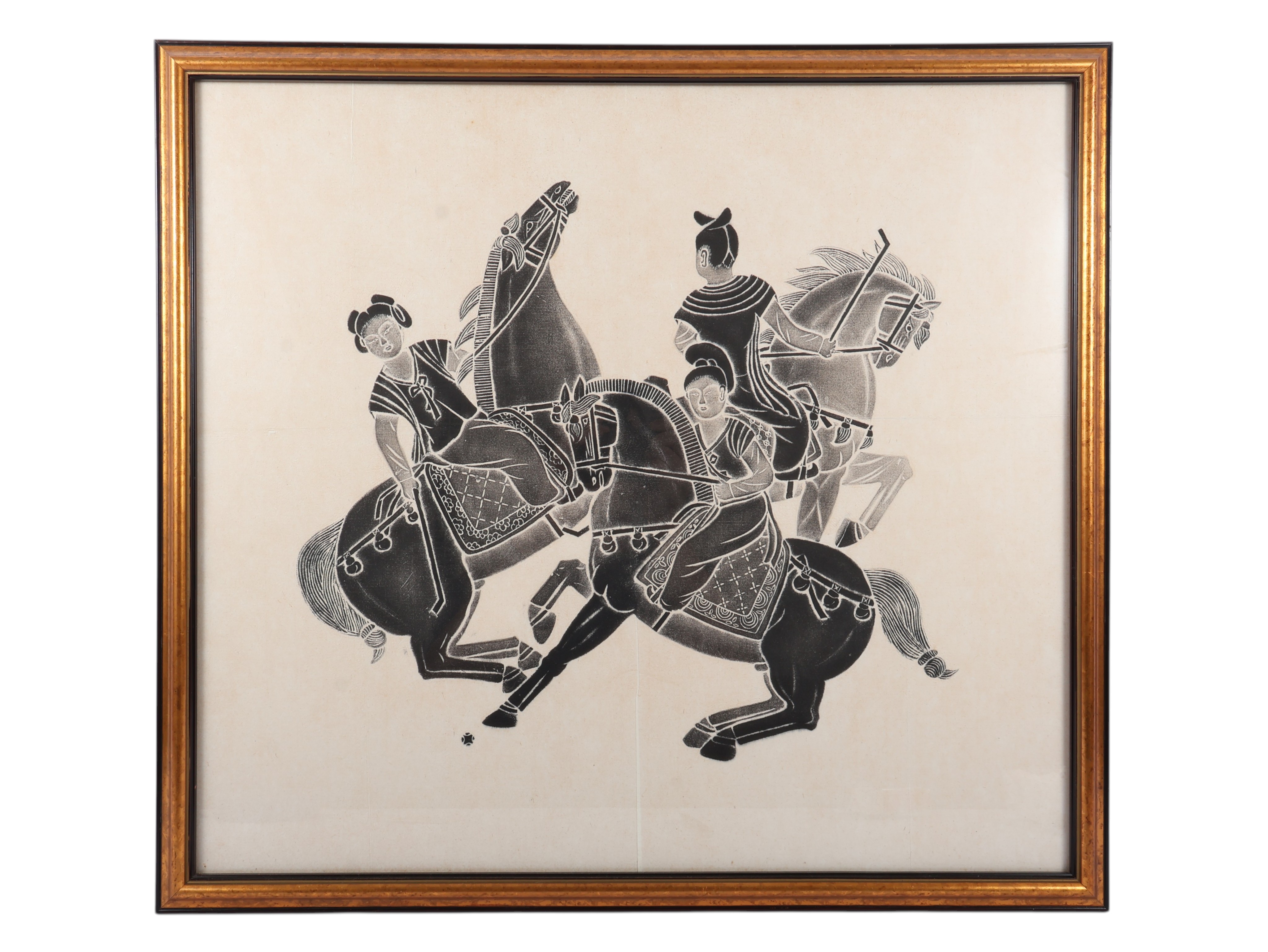 20th Century Chinese Stone Rubbing of Polo Players