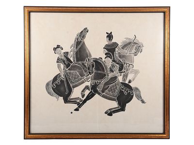 20th Century Chinese Stone Rubbing of Polo Players. This framed Chinese stone rubbing is 
