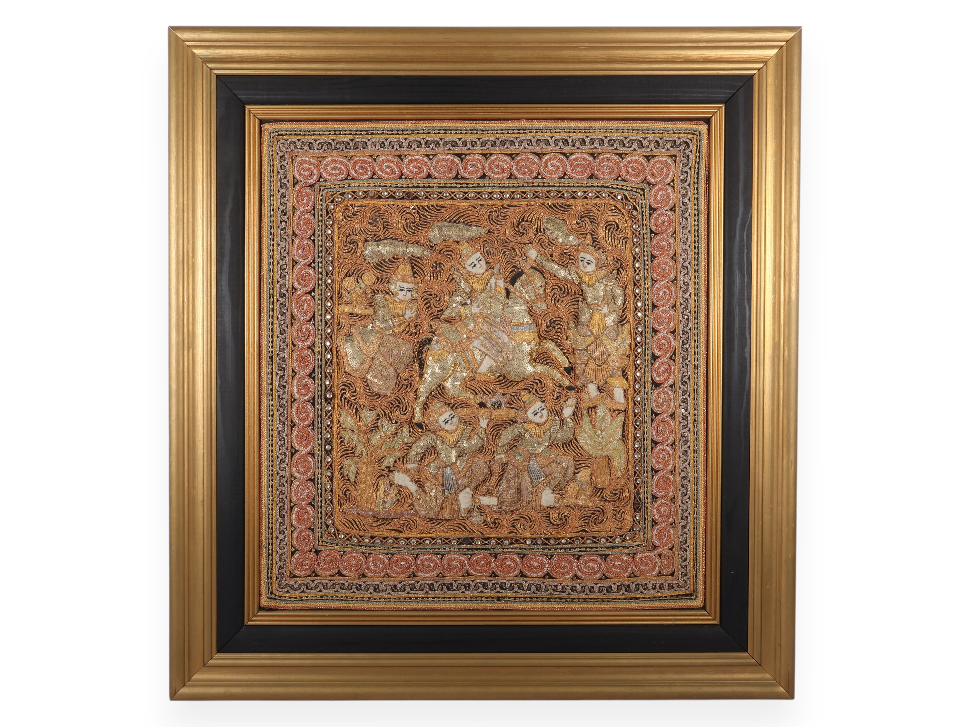 Framed Burmese Kalaga Shwe Chi Doe Narrative Tapestry