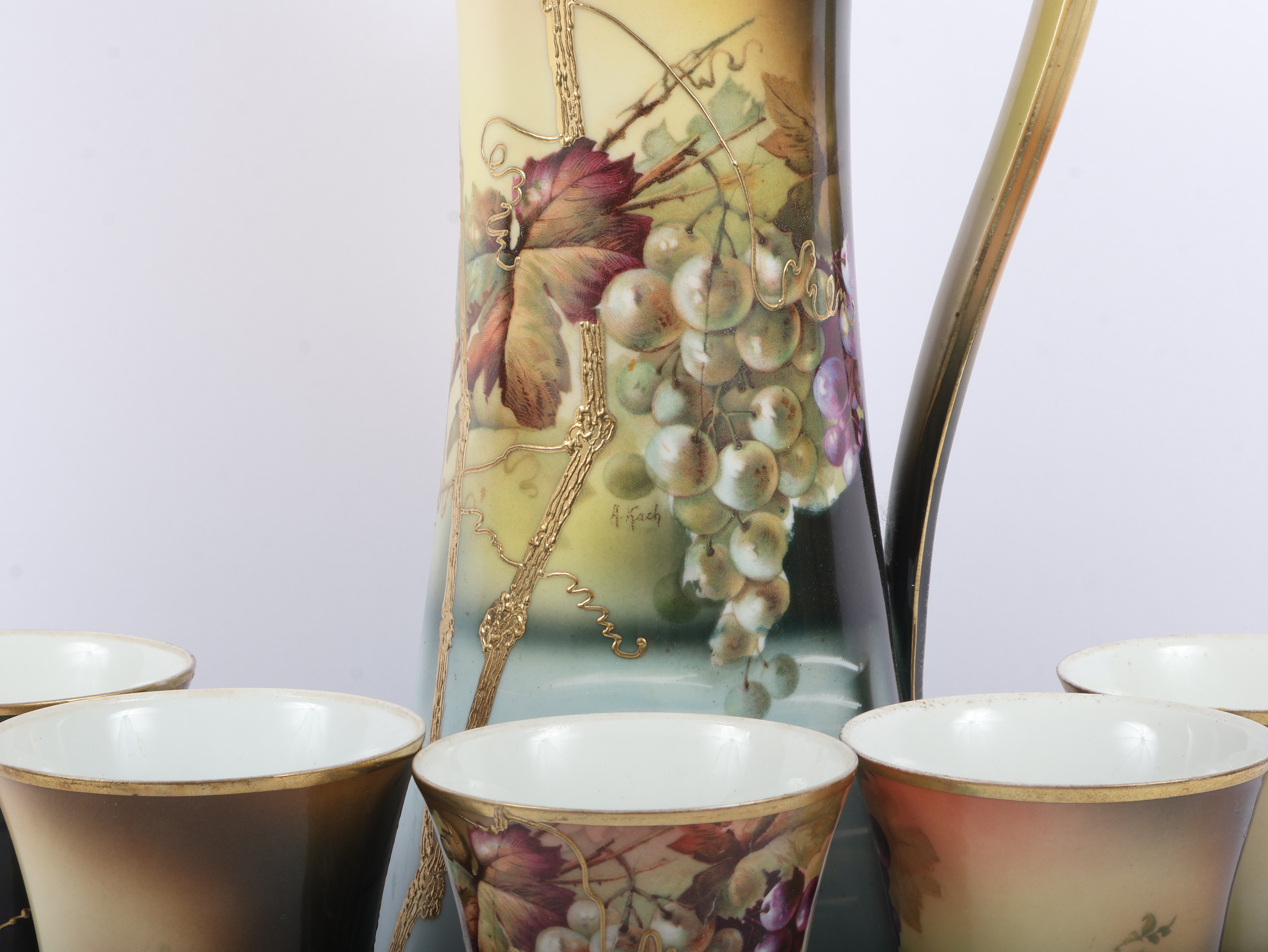 A Seven-Piece Count von Thun Porcelain Beverage Set Signed by Abbott Koch