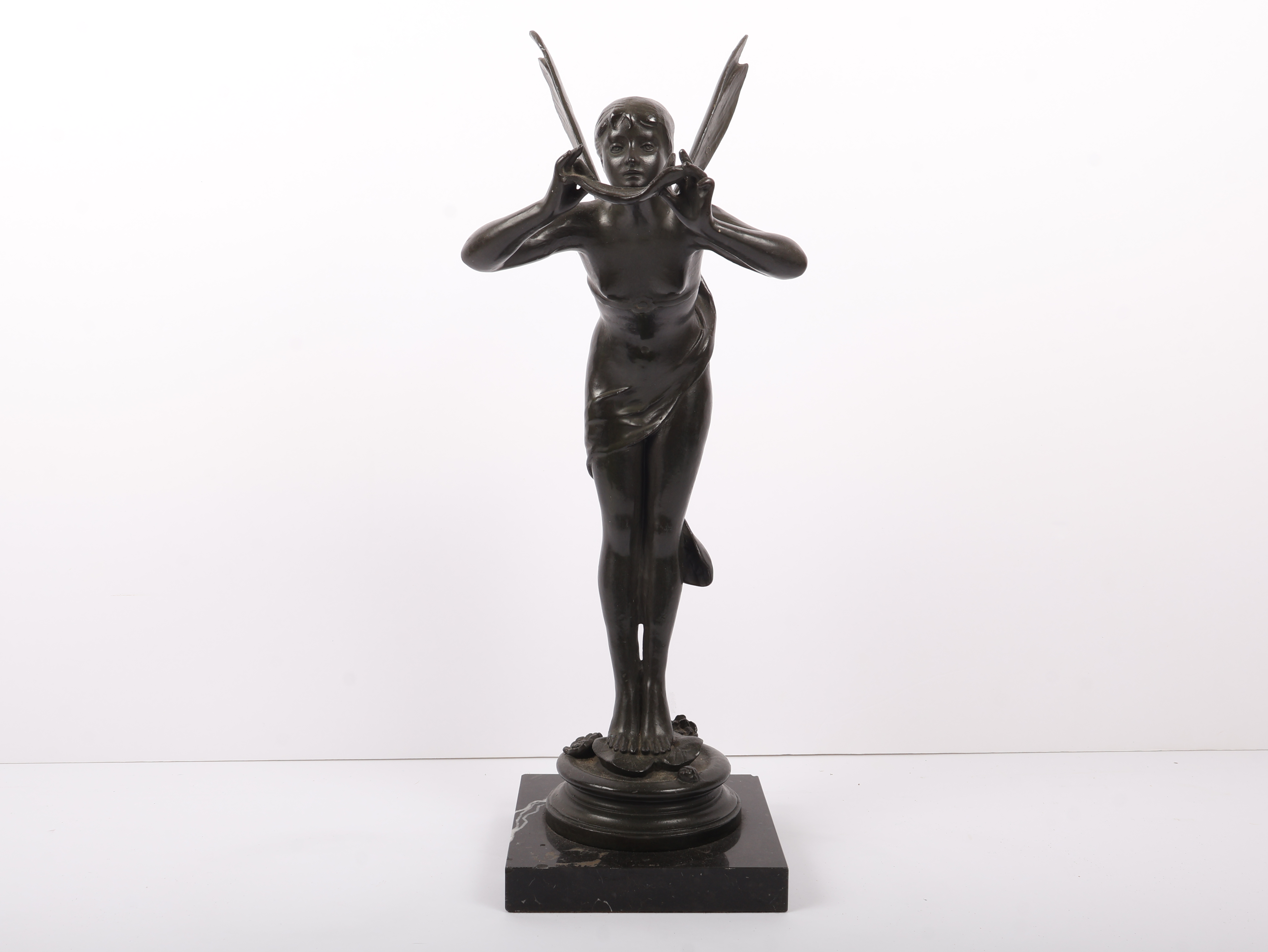 La Marguerite Art Nouveau Style Patinated Bronze Fairy Sculpture