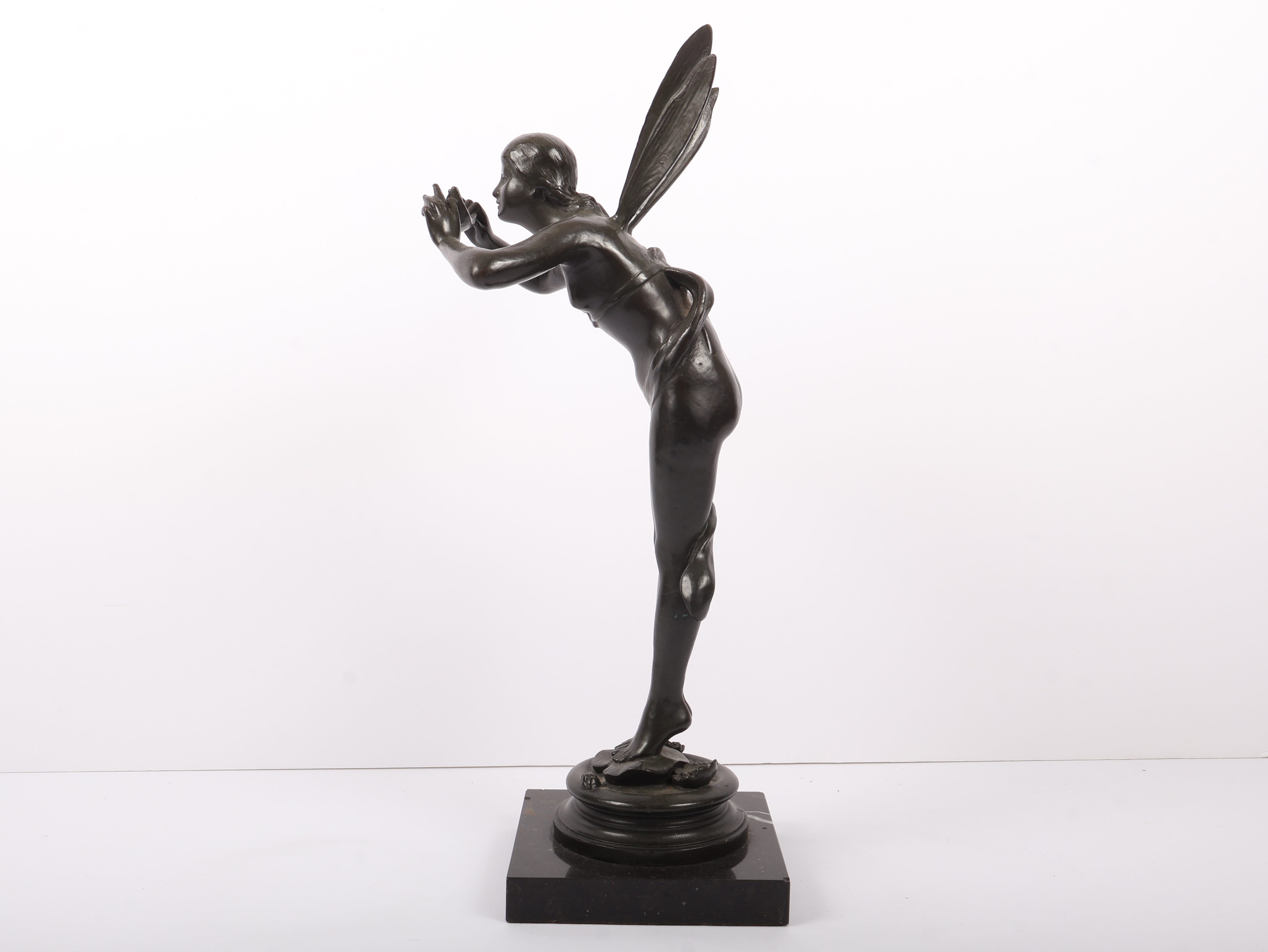 La Marguerite Art Nouveau Style Patinated Bronze Fairy Sculpture
