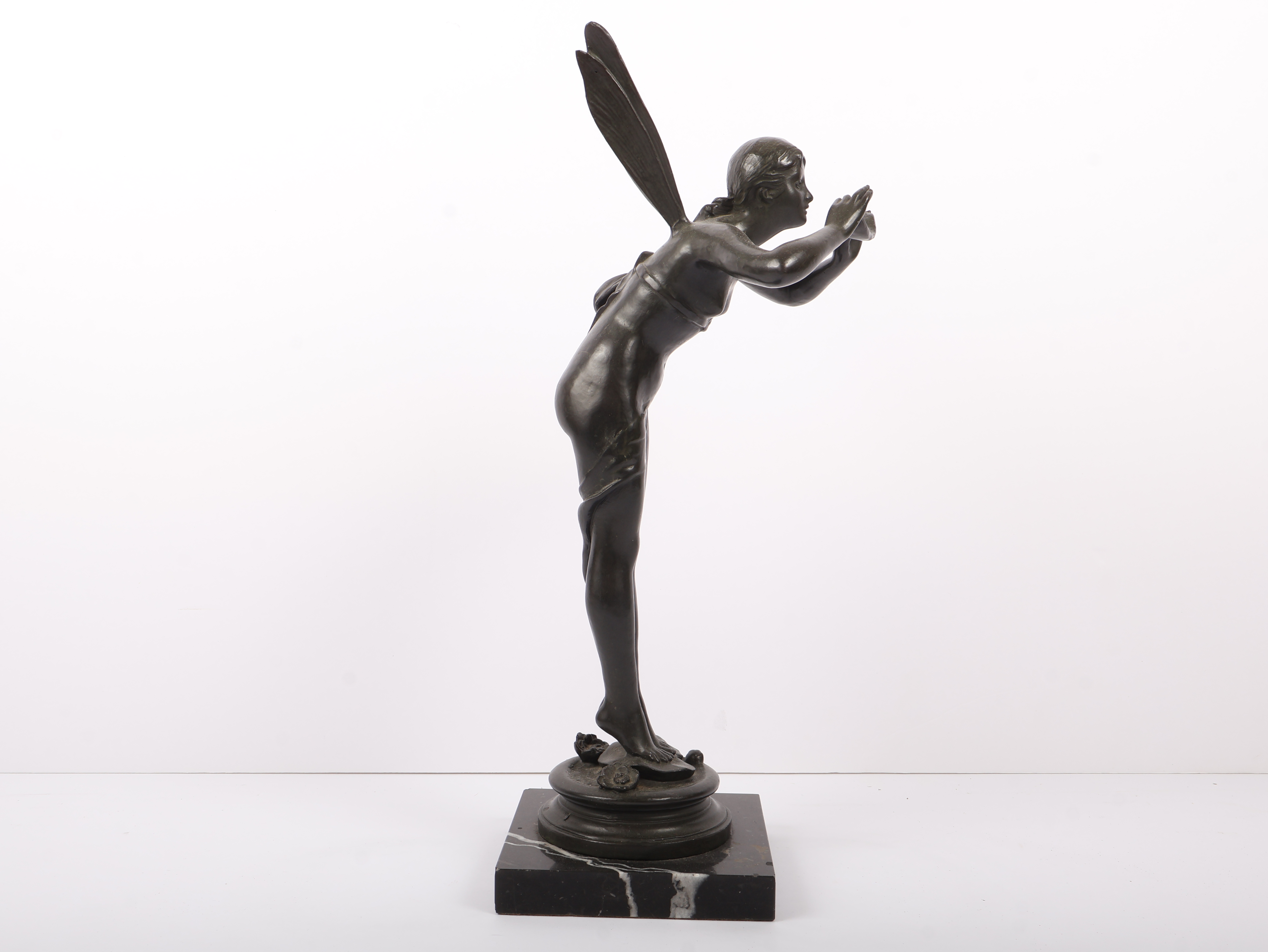 La Marguerite Art Nouveau Style Patinated Bronze Fairy Sculpture