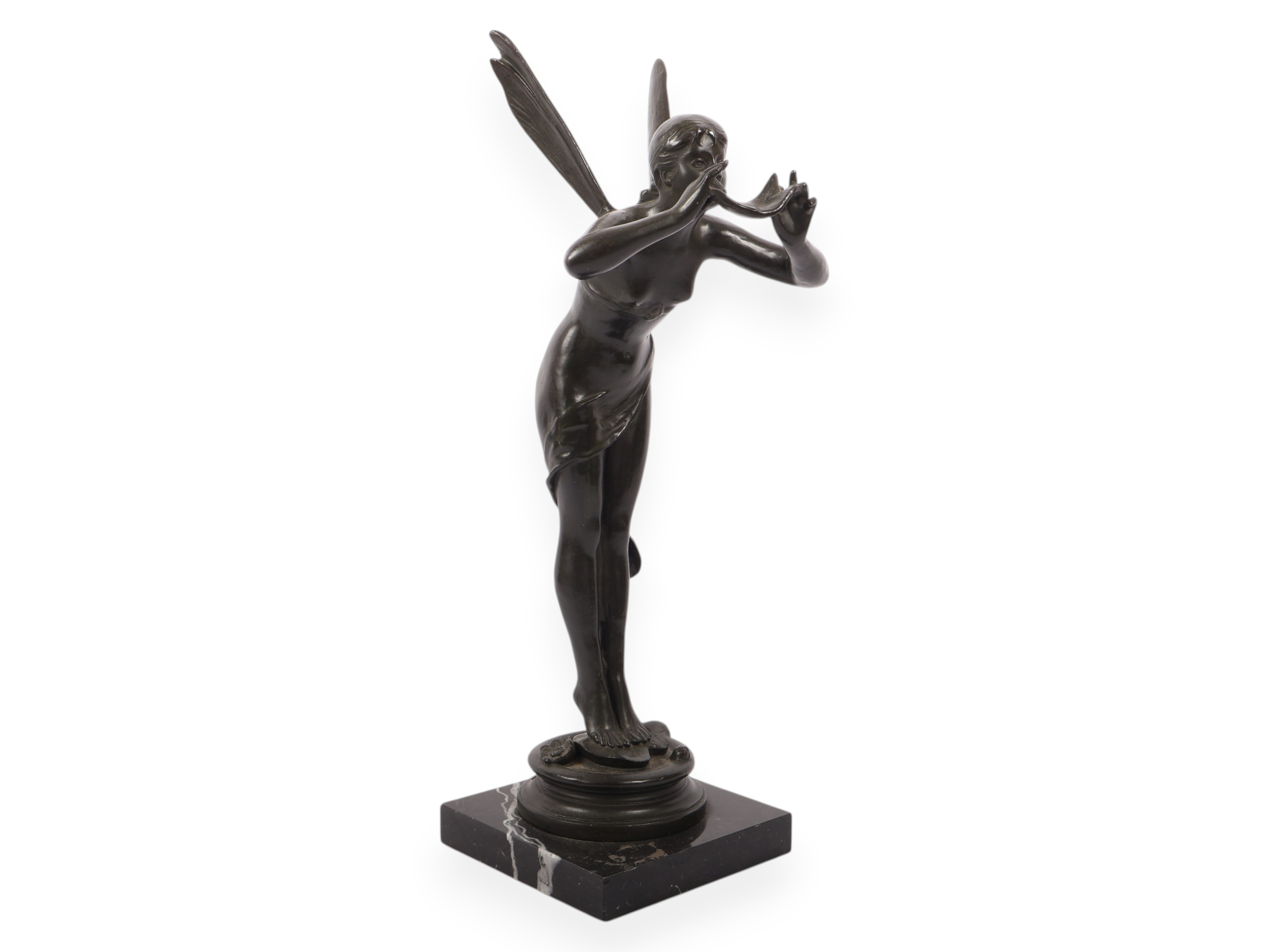 La Marguerite Art Nouveau Style Patinated Bronze Fairy Sculpture