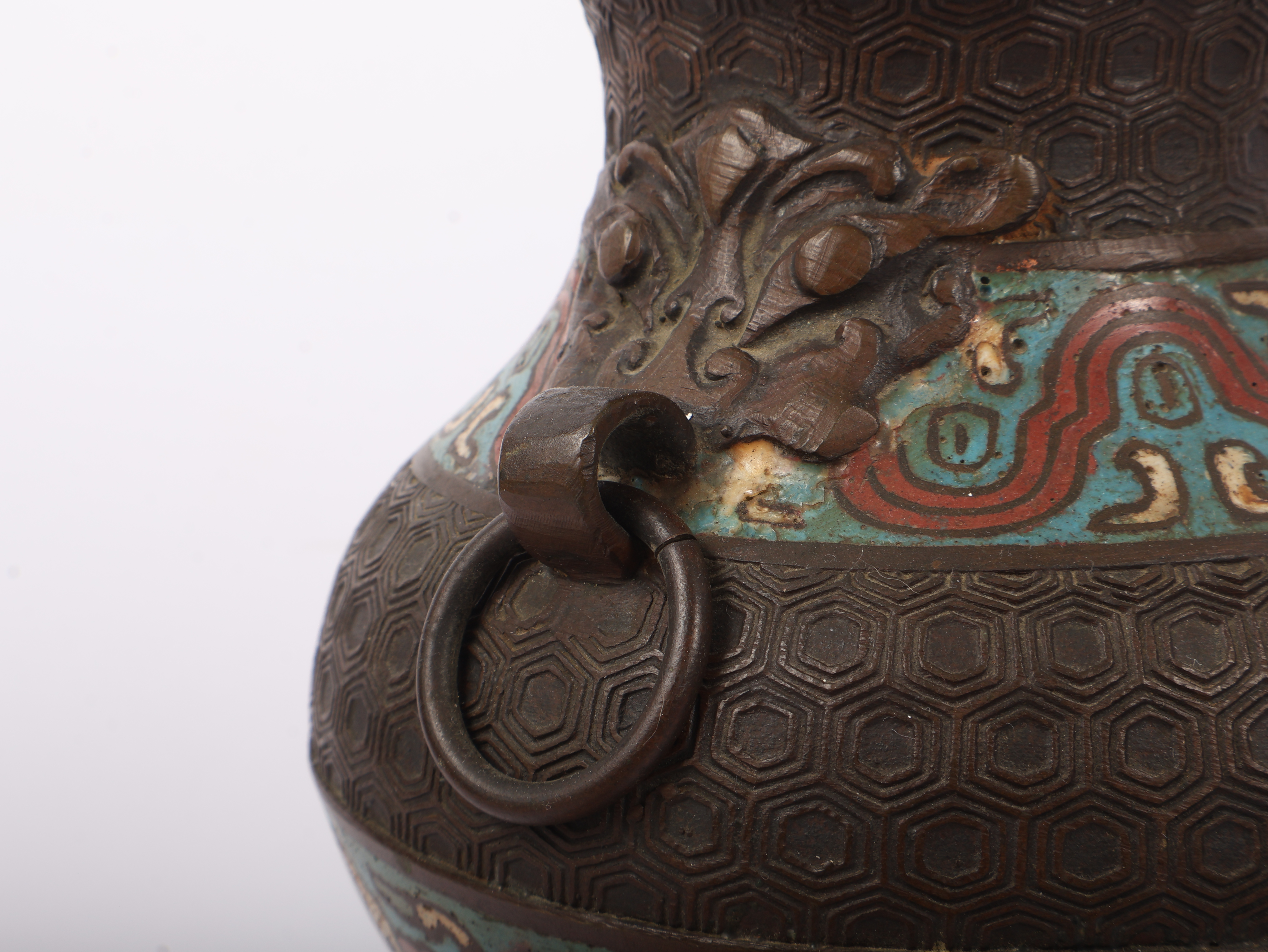 Three Japanese Bronze and Champleve Enamel Export Vessels