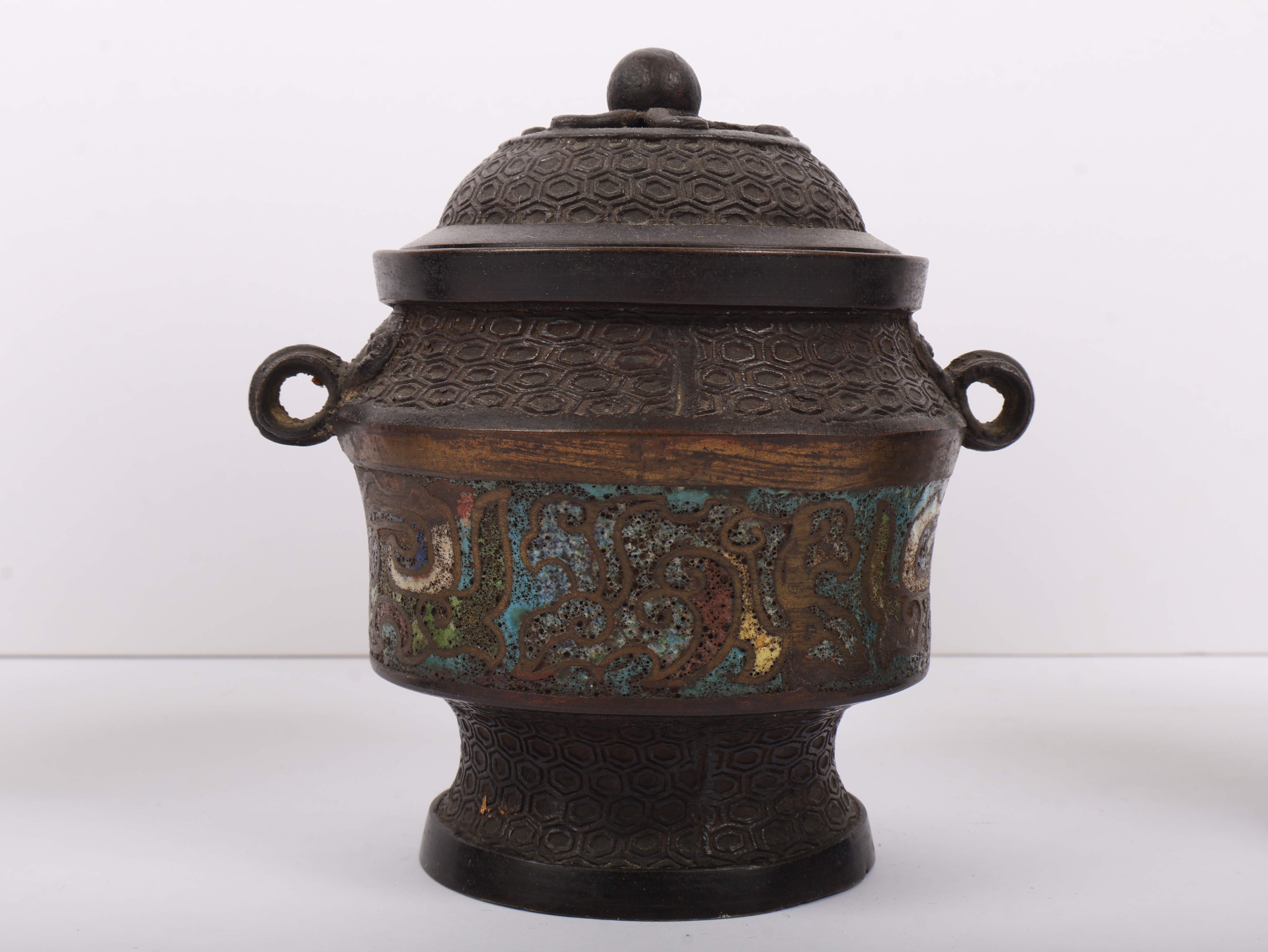 Three Japanese Bronze and Champleve Enamel Export Vessels
