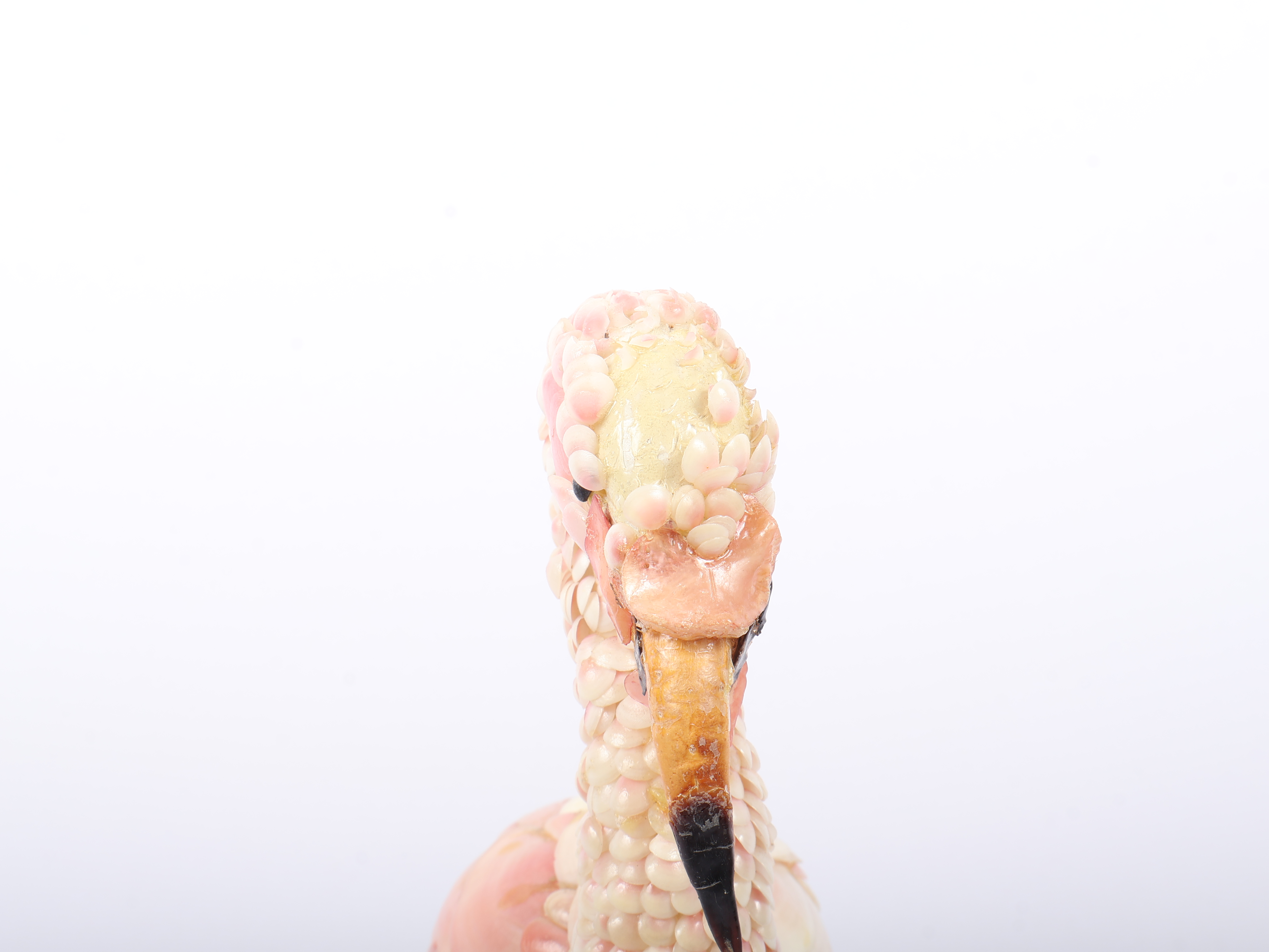 G. Miller Signed Folk Art Shellwork Flamingo Figurine on Driftwood Base