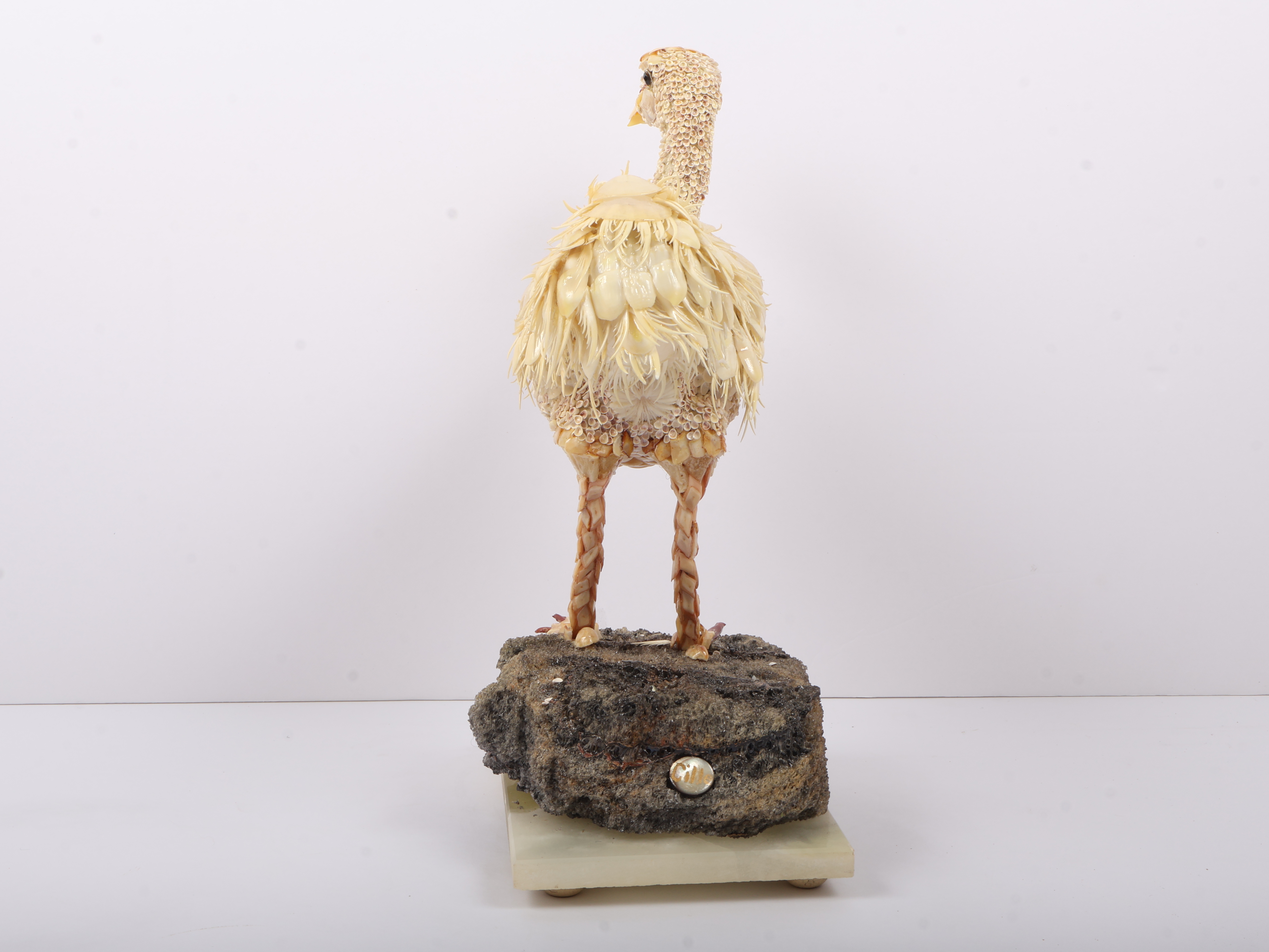 Large Shellwork Ostrich Figurine on Onyx Base