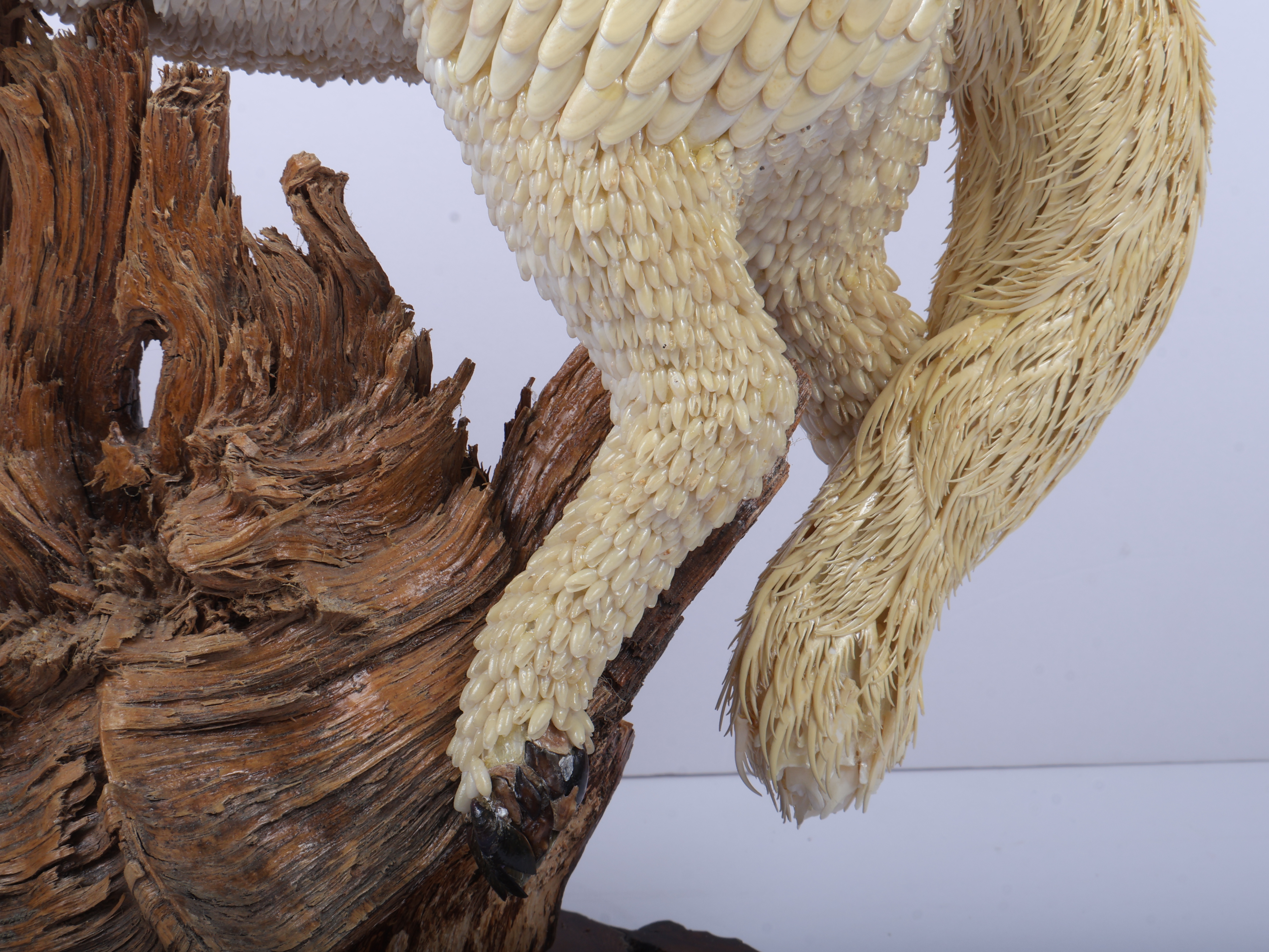 Large Folk Art Shell-Work Rearing Unicorn Sculpture