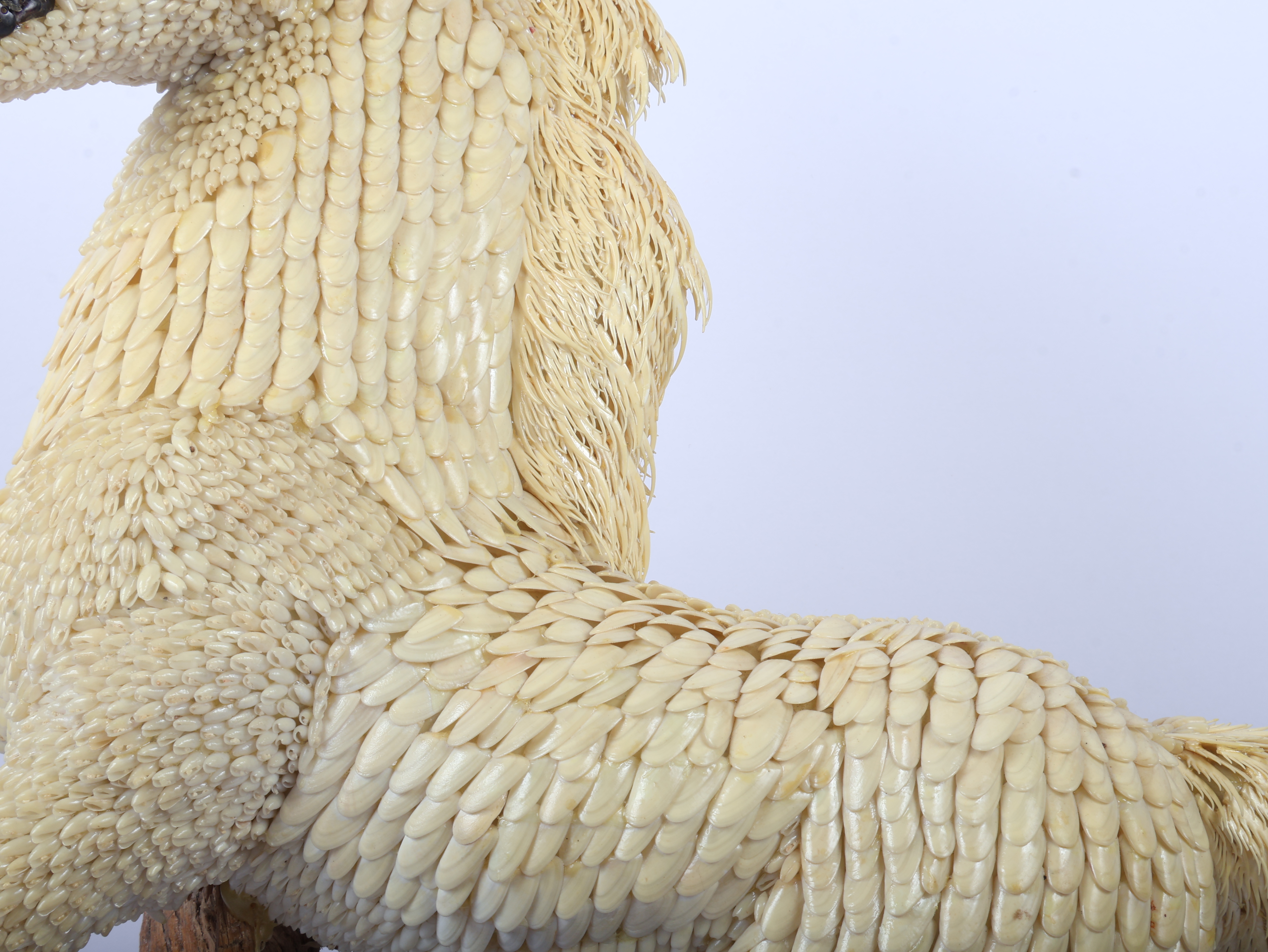 Large Folk Art Shell-Work Rearing Unicorn Sculpture