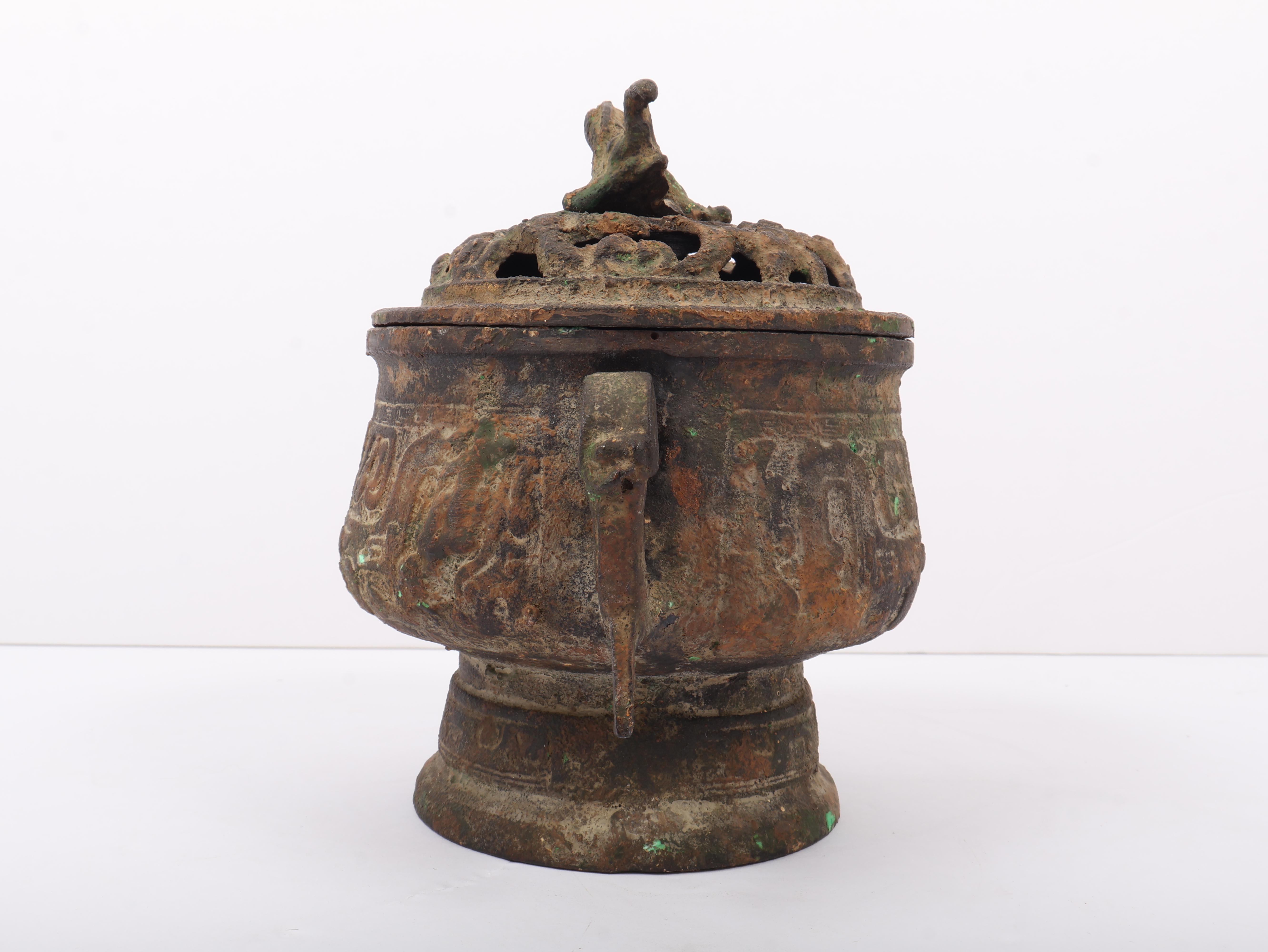 Japanese Archaistic Bronze Censer and Cover with Bird Finial