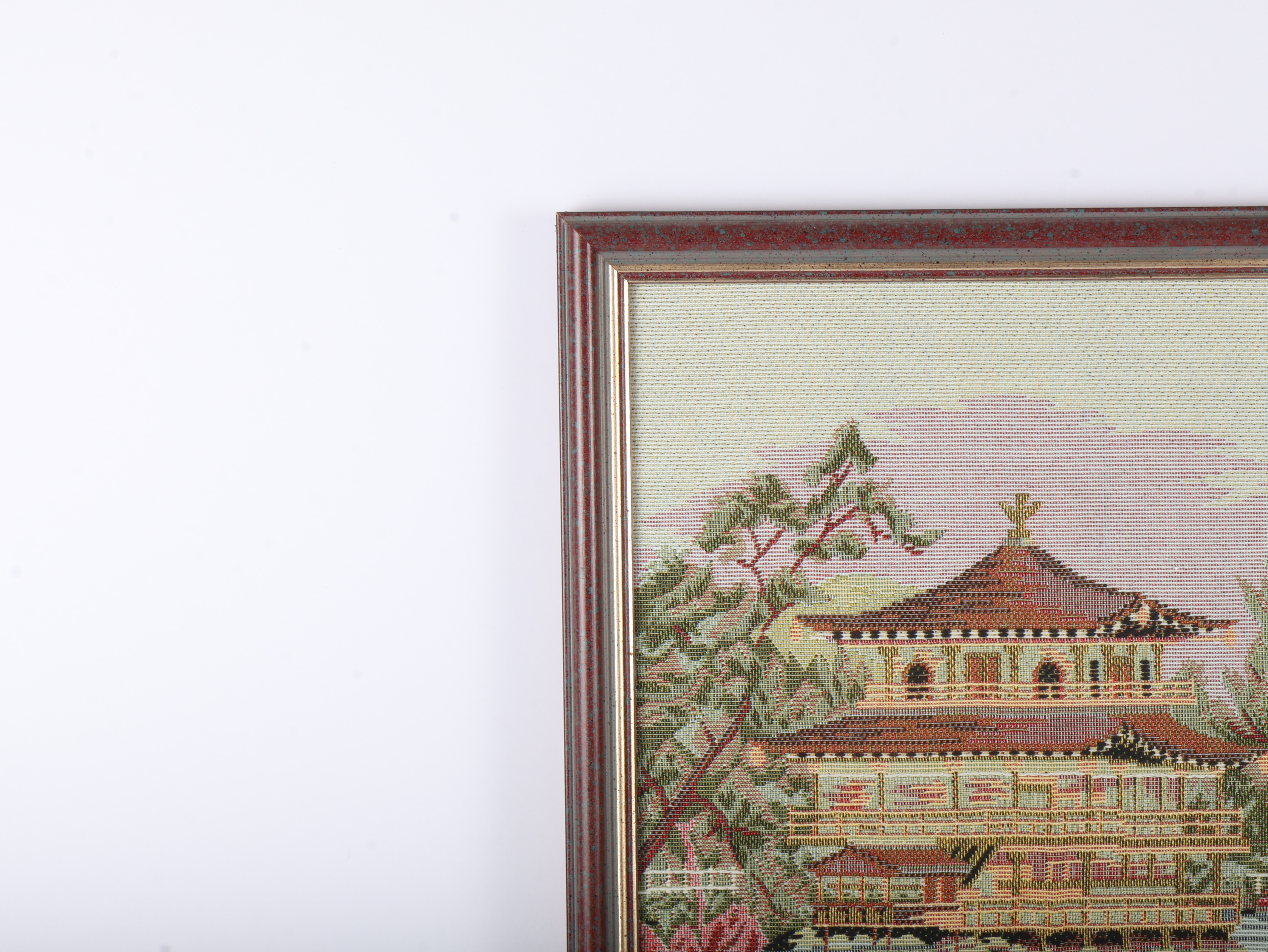 Japanese Woven Textile Picture of Maiko and Kinkaku-ji Kyoto