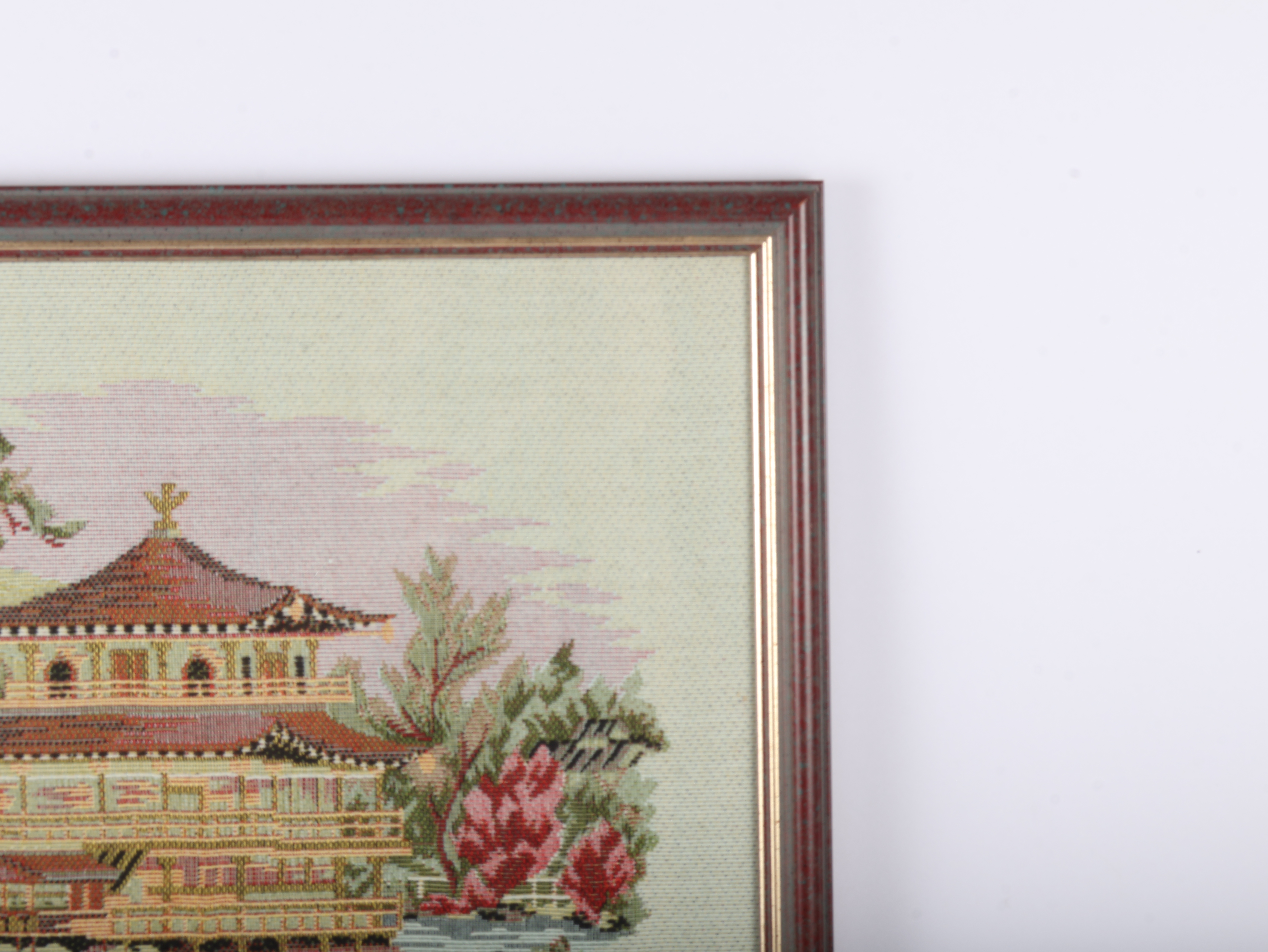 Japanese Woven Textile Picture of Maiko and Kinkaku-ji Kyoto