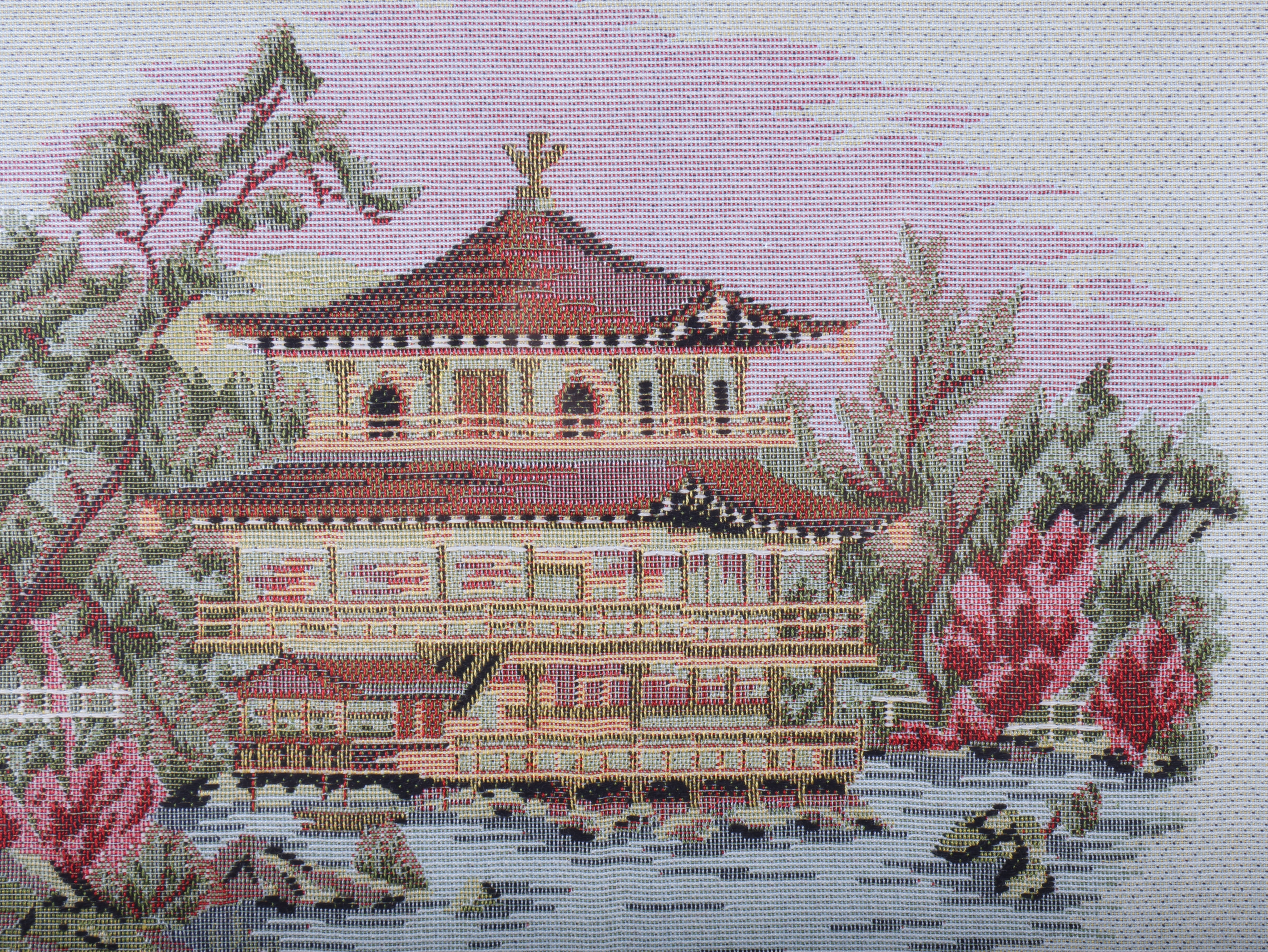Japanese Woven Textile Picture of Maiko and Kinkaku-ji Kyoto